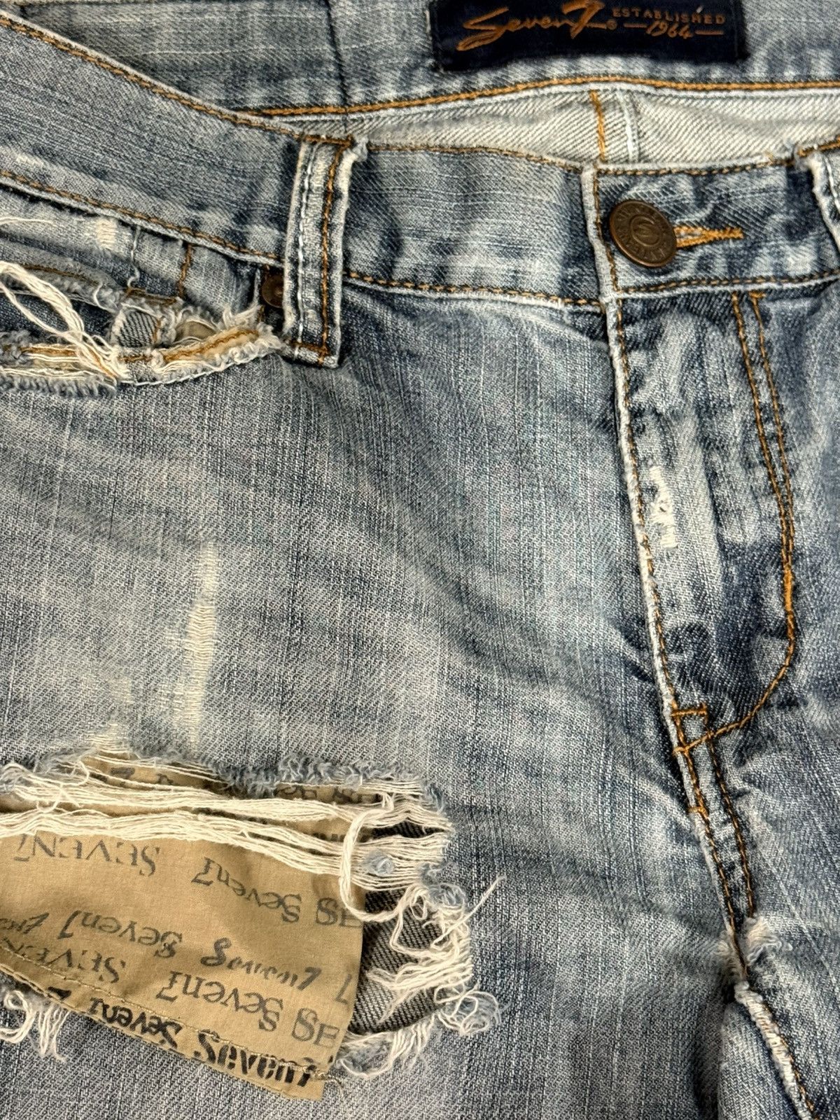 7 For All Mankind 7 For All Mankind Distressed Ripped Knee Cut Denim Boot Jean Size US 29 - 3 Thumbnail