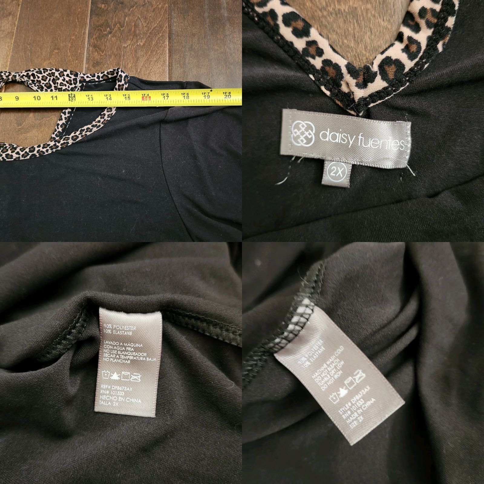 Vintage Daisy Fuentes Bow Back Top Shirt 2X Womens Black Leopard Trim Long Sleeve Bow Back Knit Polyester Blend Casual Party/Cocktail Formal Size XXL / US 16-18 / IT 52-54 - 10 Thumbnail
