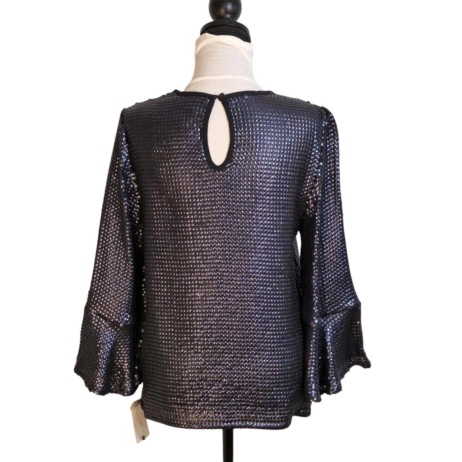 Other Trouve Navy Blue Sequin Bell Sleeve Size Small Blouse NWT Size S / US 4 / IT 40 - 4 Thumbnail