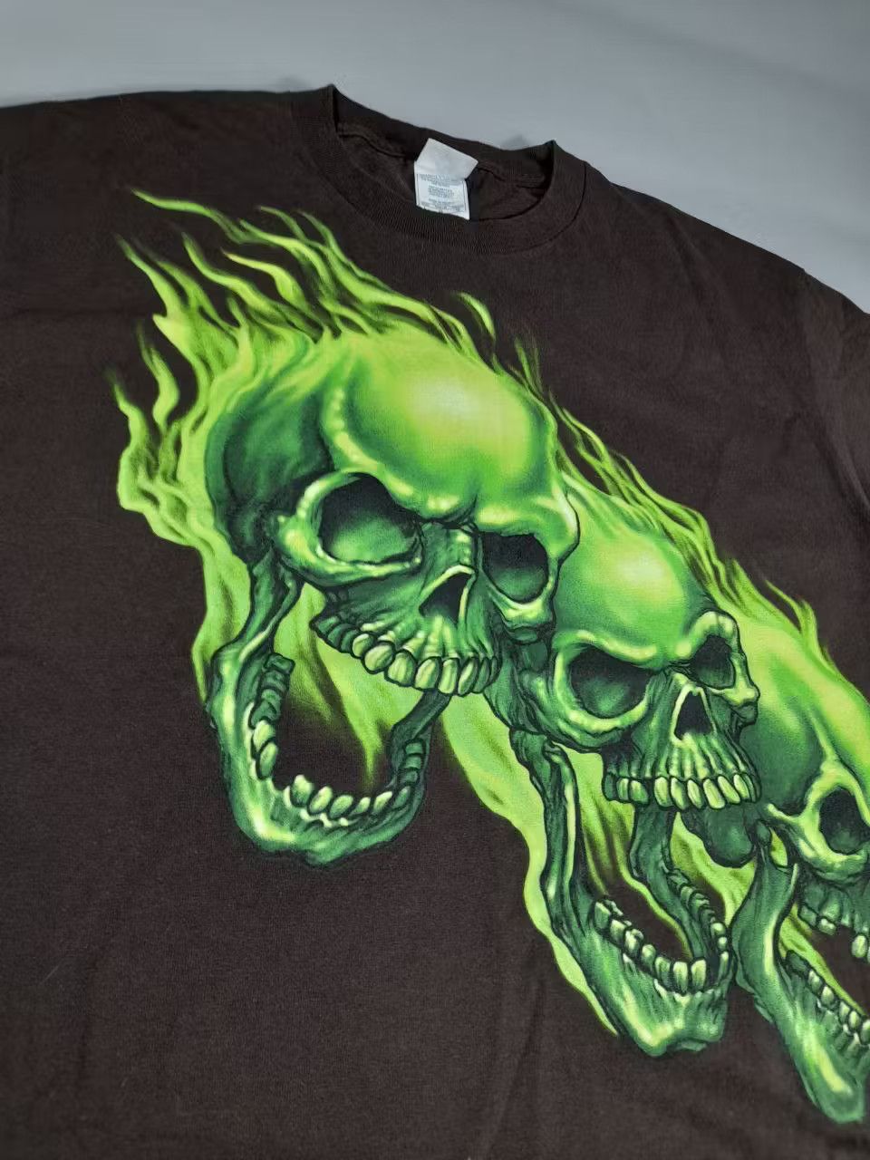 Number (N)ine Vintage 00s 3D Printed Green Flaming Skulls Pile Supreme ...