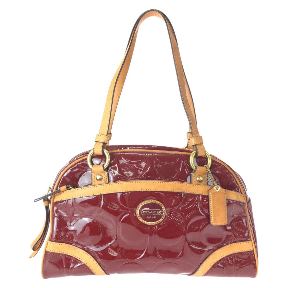 Coach Coach Signature Patent Leather 2Way Bag Leather Shoulder Bag F20065 Duty Free For Usa in Red, Women's