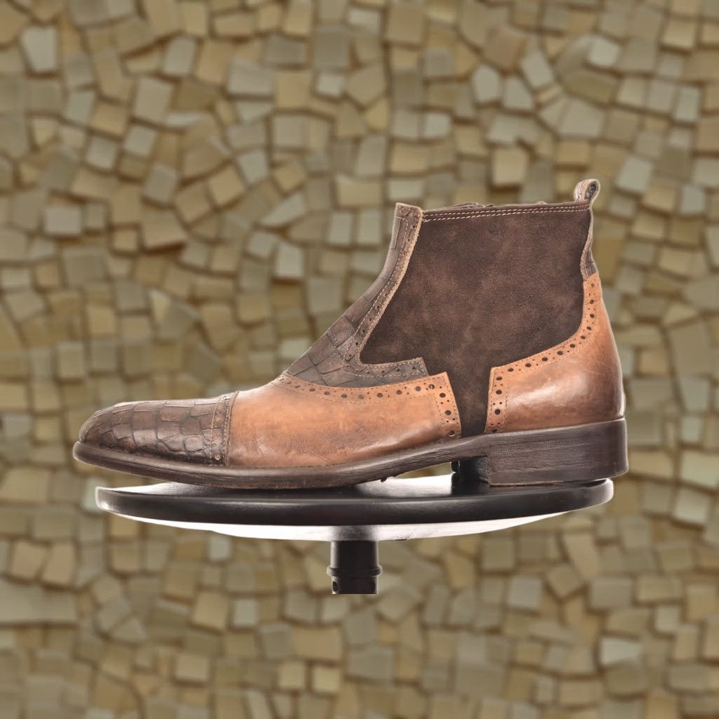 Vintage Jo Ghost DDP Brown Leather Croc Boots Size 39 Mens Boots Size US 6 / EU 39 - 1 Thumbnail