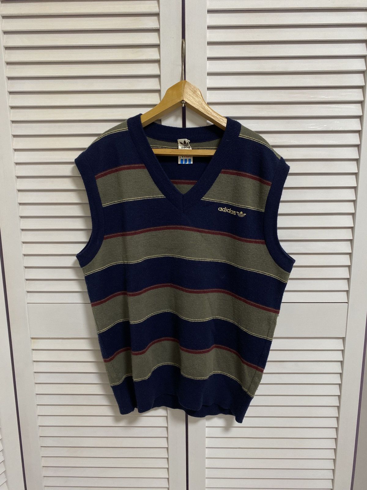 Adidas × Vintage 🎥 Vintage Vest sleeveless vest jerkin Adidas Logo Striped 90 Size US M / EU 48-50 / 2 - 1 Thumbnail