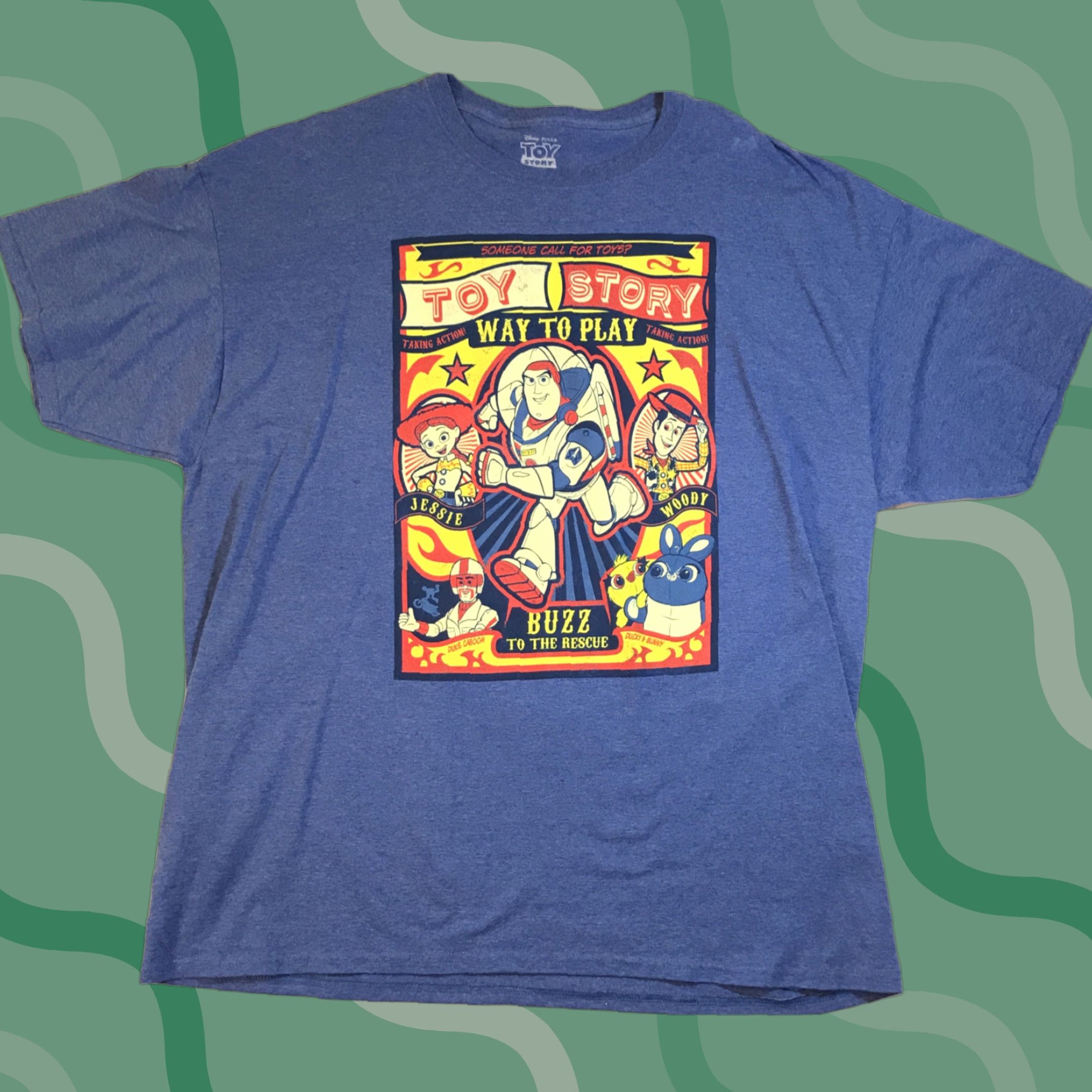Disney VINTAGE Disney Pixar Toy Story T Shirt Mens XXL Crew Neck Short Sleeve Blue Cotton Logo 90s Cartoon Buzz Lightyear Woody Promo Size US XXL / EU 58 / 5 - 1 Thumbnail