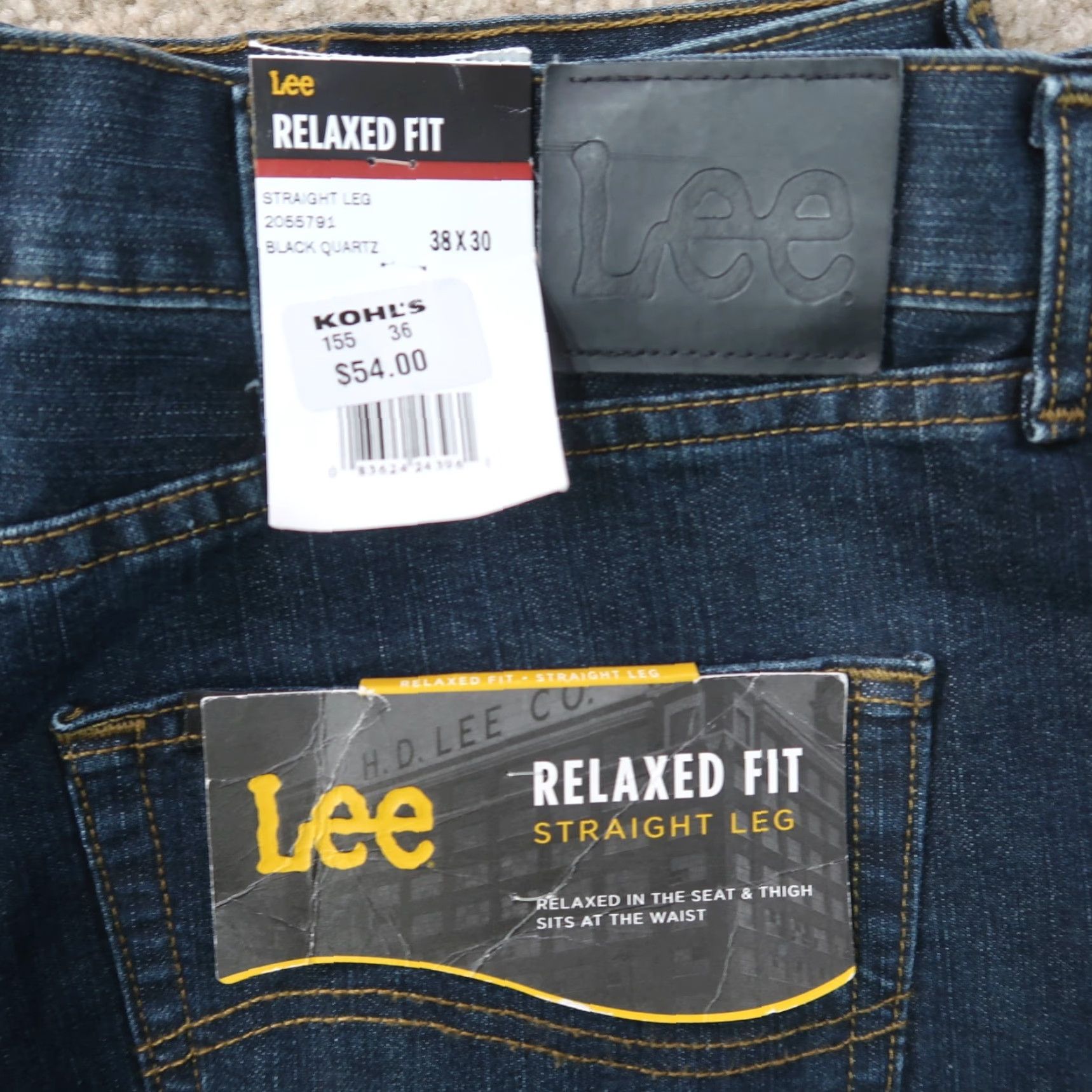 Lee Lee Premium Classic Jeans Relaxed Fit Fleece Lined Straight Leg Men's 38x30 Black Quartz Denim Blue Portal Size US 38 / EU 54 - 3 Thumbnail