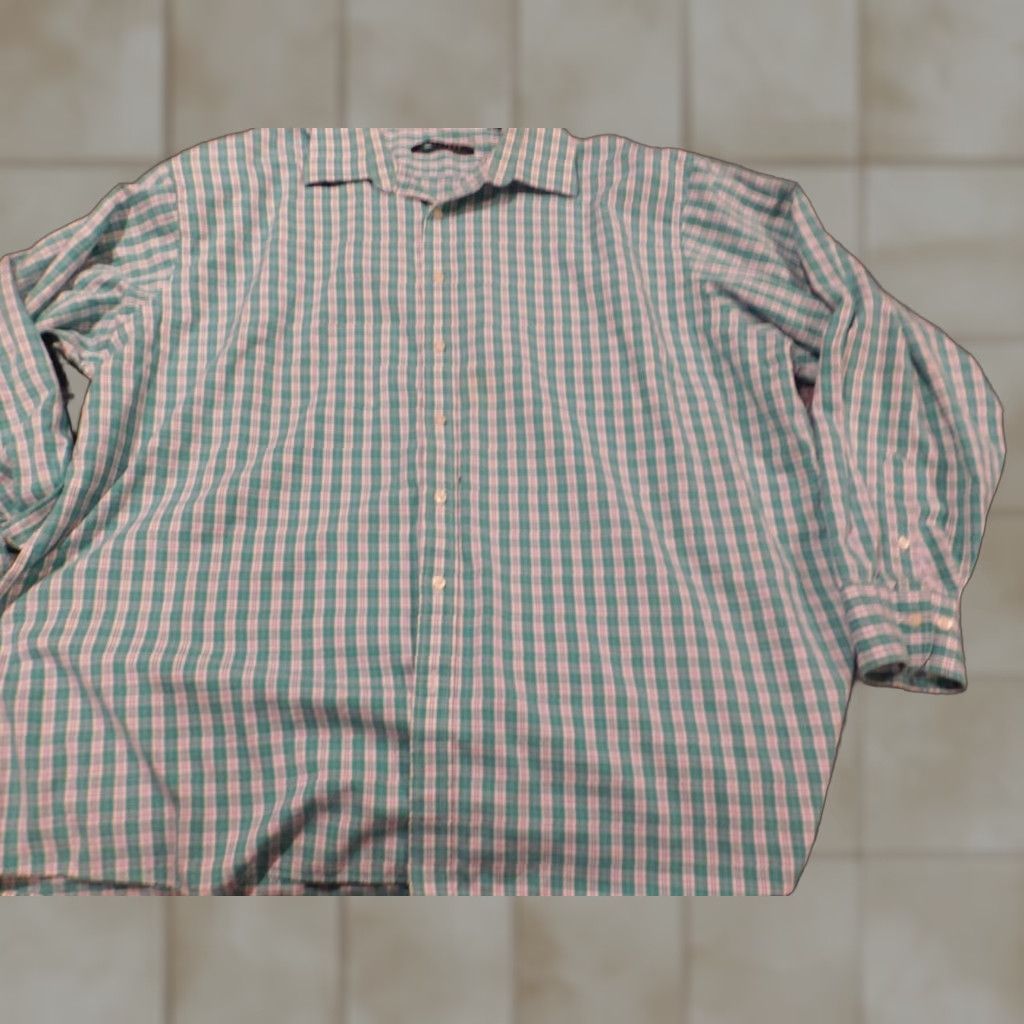 Sean John Sean John Mens Shirt 20 Tall Green Plaid Button-Down Collar Shirt Mens Size US XXL / EU 58 / 5 - 1 Thumbnail