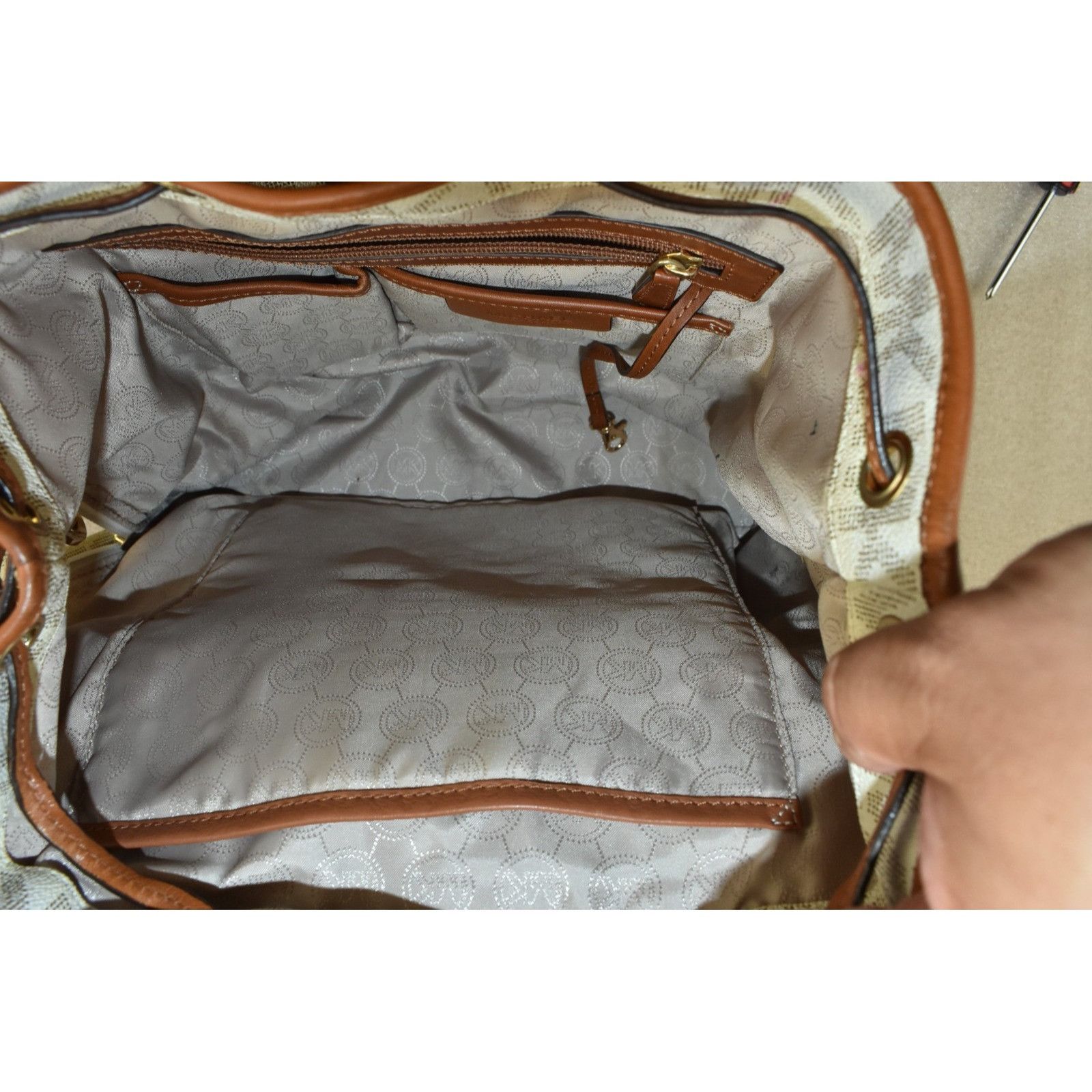 Michael Kors Michael Michael Kors Monogram Drawstrings Backpack Beige/Bro Size ONE SIZE - 8 Thumbnail