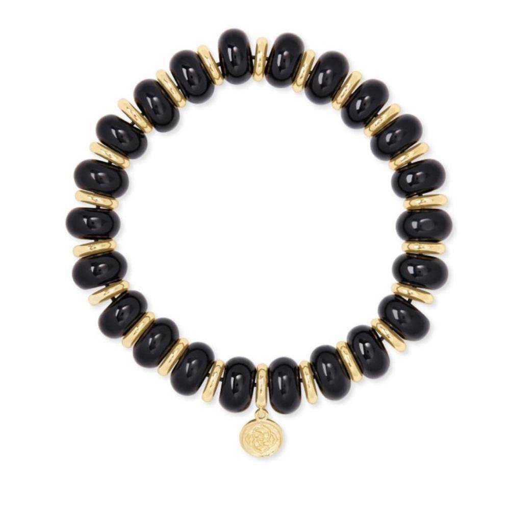 Designer Kendra Scott Rebecca Stretch Black Gold Beaded Bracelet Size ONE SIZE - 2 Thumbnail