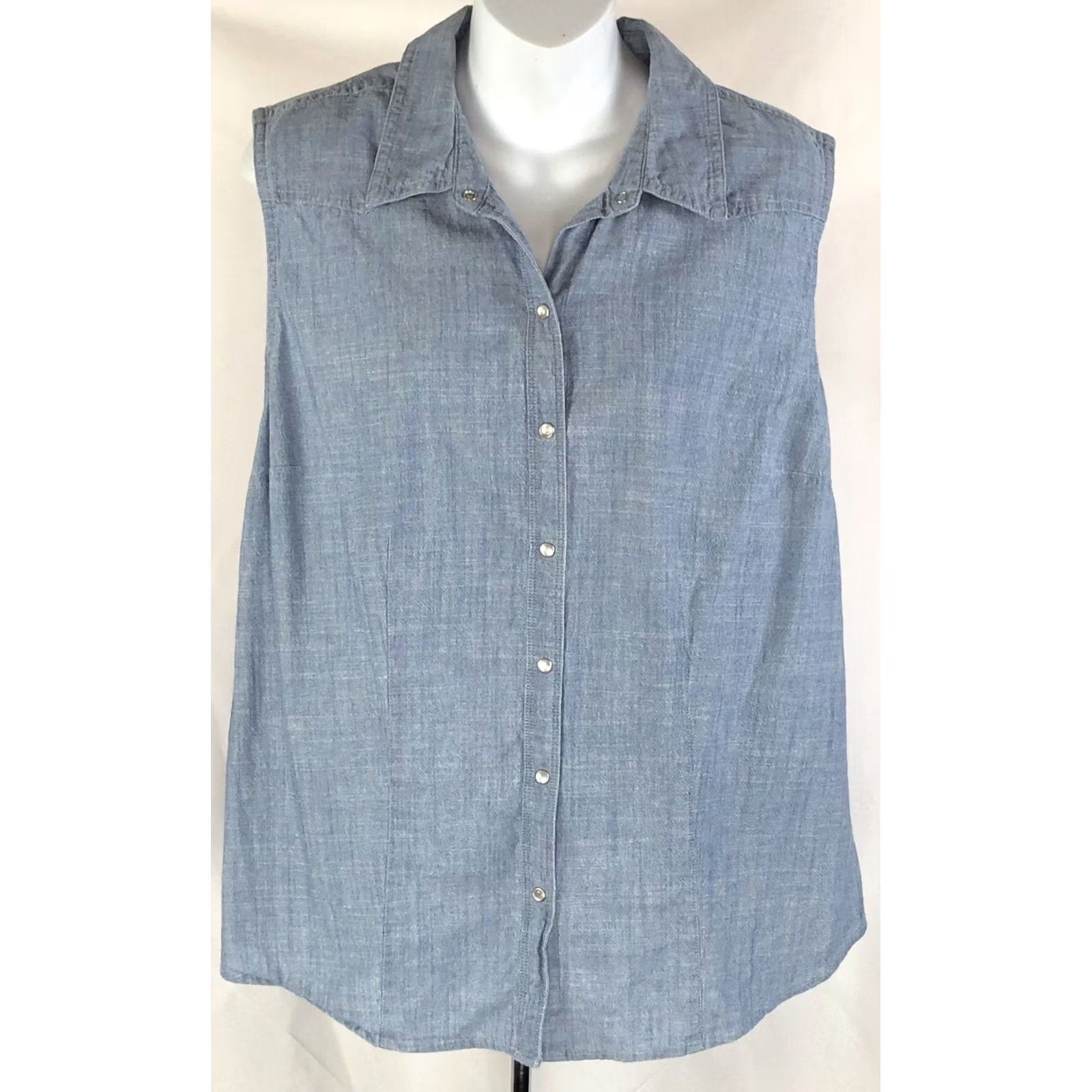 Vintage Bit & Bridle Sleeveless Chambray Top L Blue Pearl Snap Collar Western Country Shirt Women Size L / US 10 / IT 46 - 6 Thumbnail