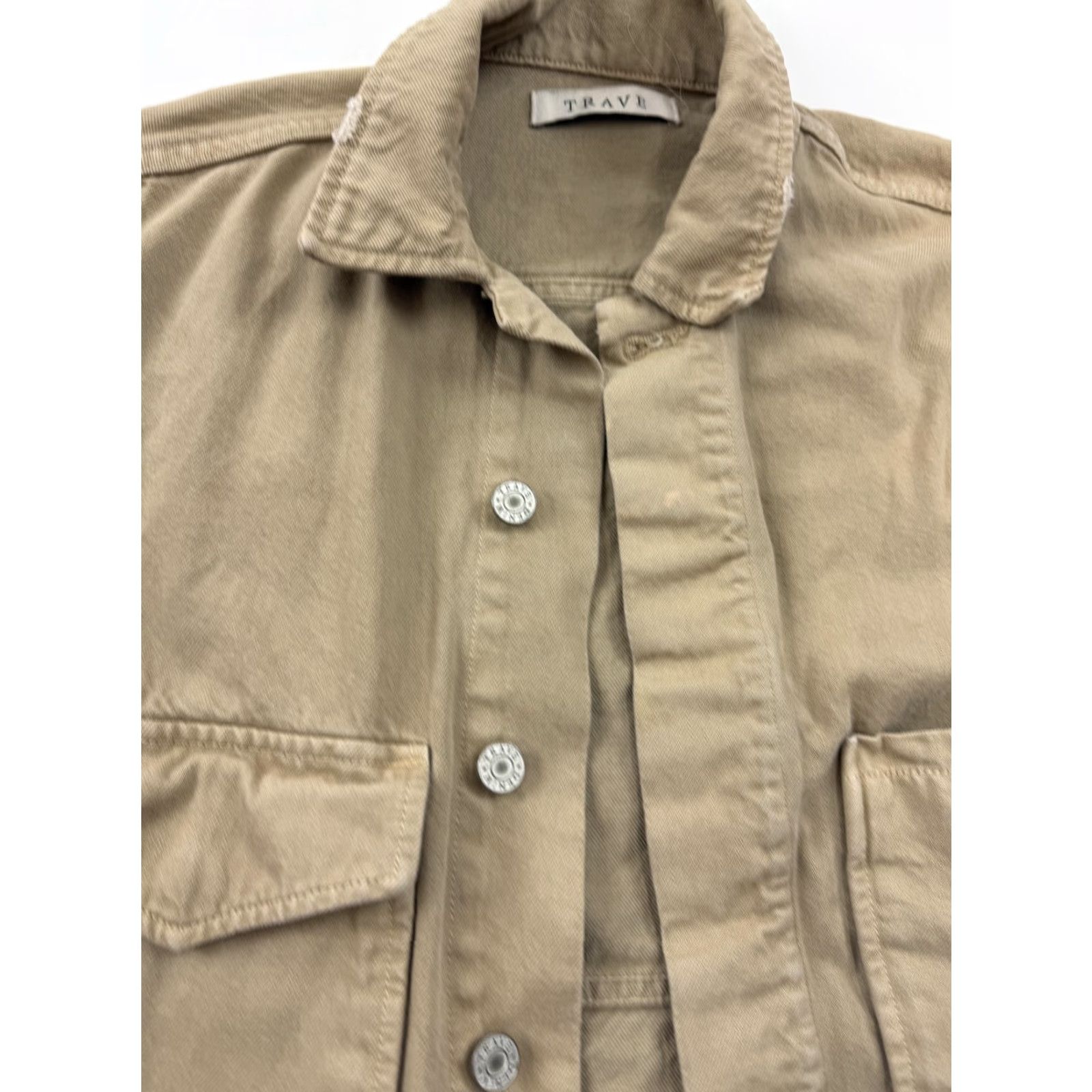 Vintage Trave Jacket Womens Small Beige Jane Cropped Twill Snap Front Utility Chore Size S / US 4 / IT 40 - 6 Thumbnail