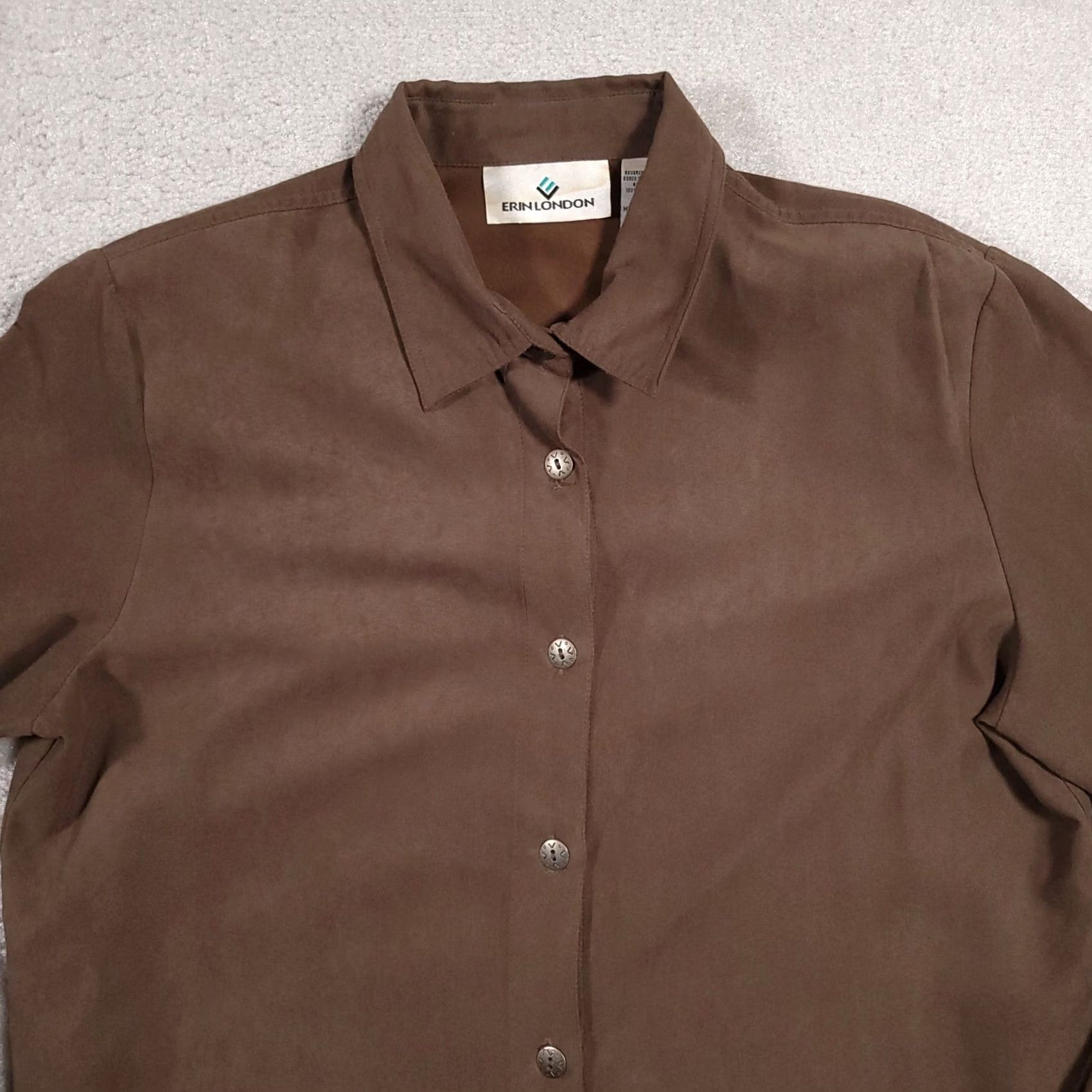Vintage VINTAGE Erin London Button Front Shirt Women's Medium Brown Suede L/S Shoulder Pads 80s 90s, Regular, Polyester, Brown, Shirt, Womens, 2XL Size XXL / US 16-18 / IT 52-54 - 3 Thumbnail