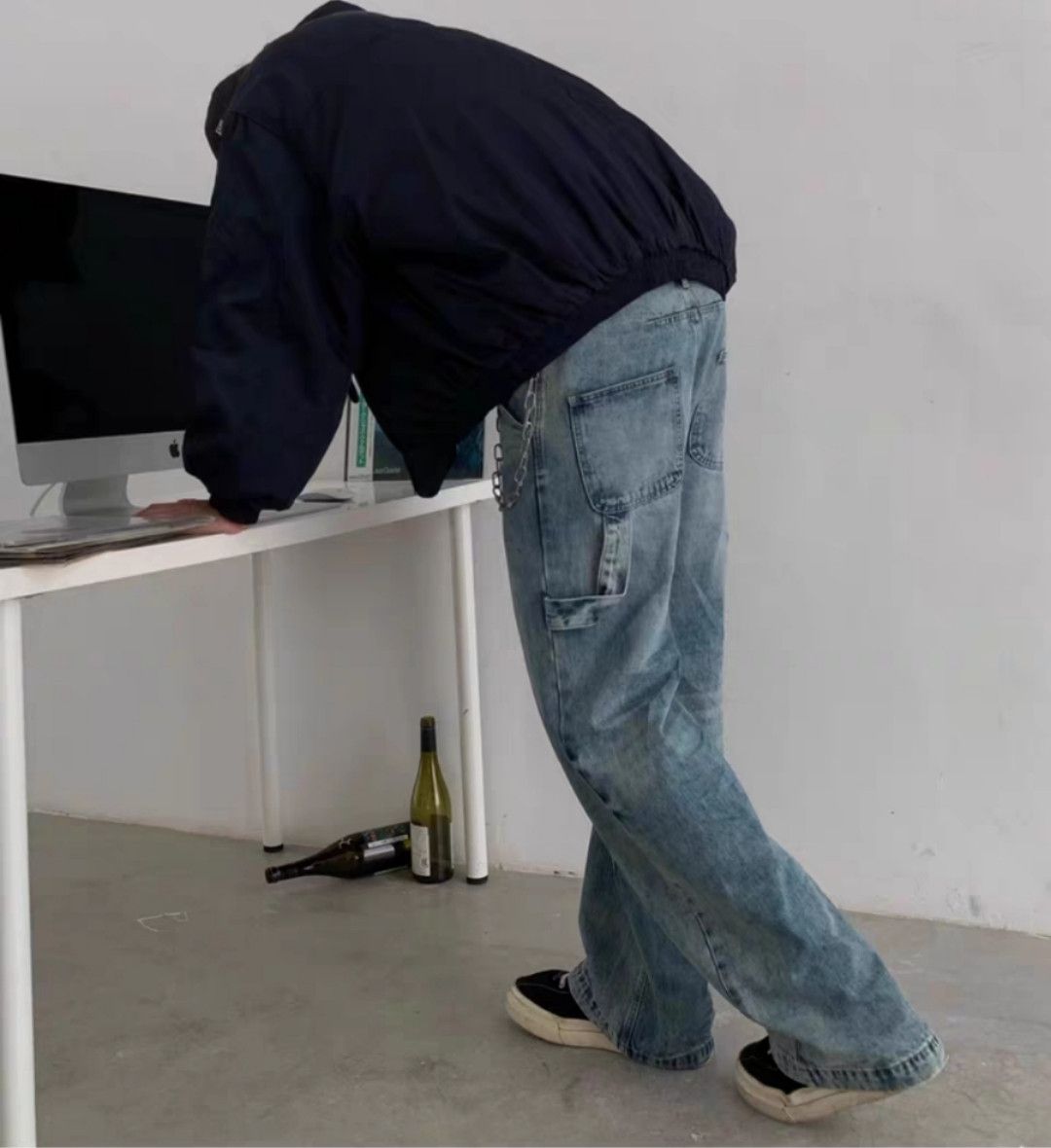 washed faded baggy utility urban cargo jeans