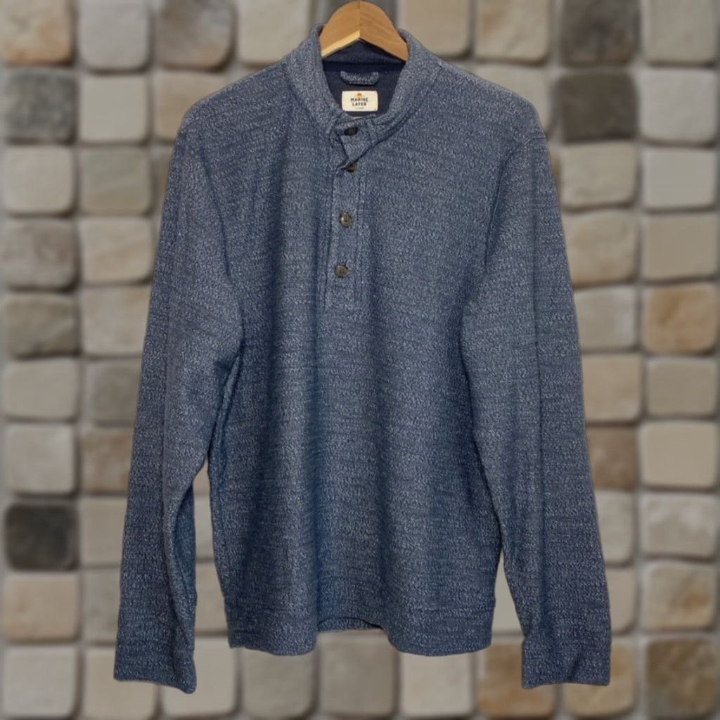 Marine Layer VINTAGE Marine Layer Men’s Clayton Henley Sweatshirt XL Gray Organic Cotton Blend Knit Sweatshirt Mens Classic Preppy Henley 90s Size US XL / EU 56 / 4 - 1 Thumbnail
