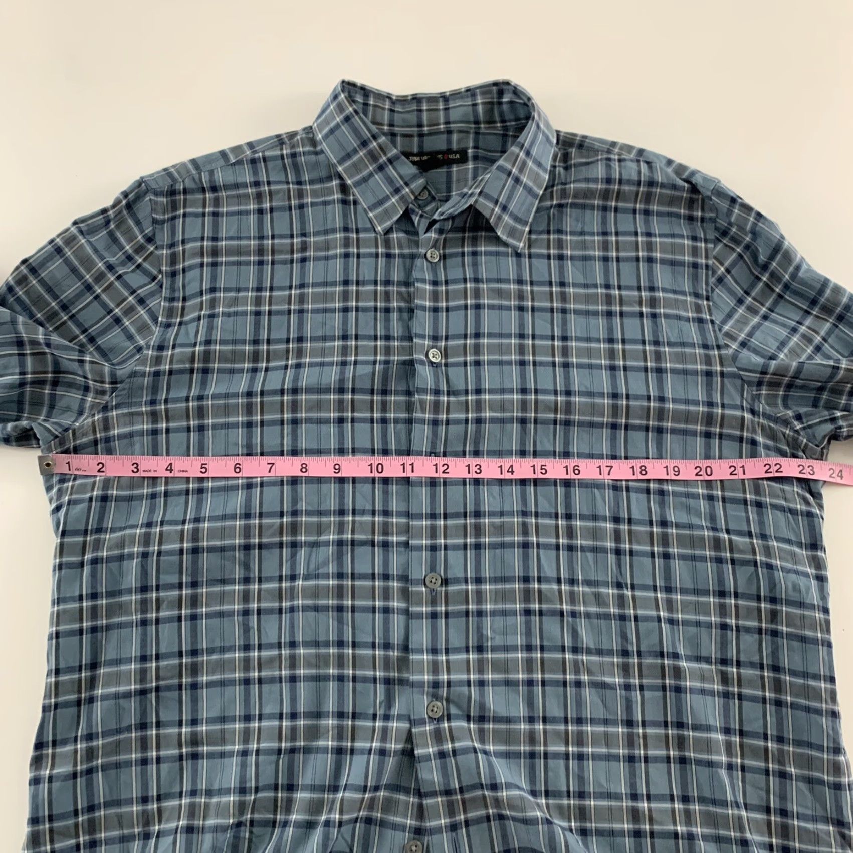 John Varvatos John Varvatos Plaid Button-Up Shirt Long Sleeve Men XL Blue Size US XL / EU 56 / 4 - 4 Thumbnail