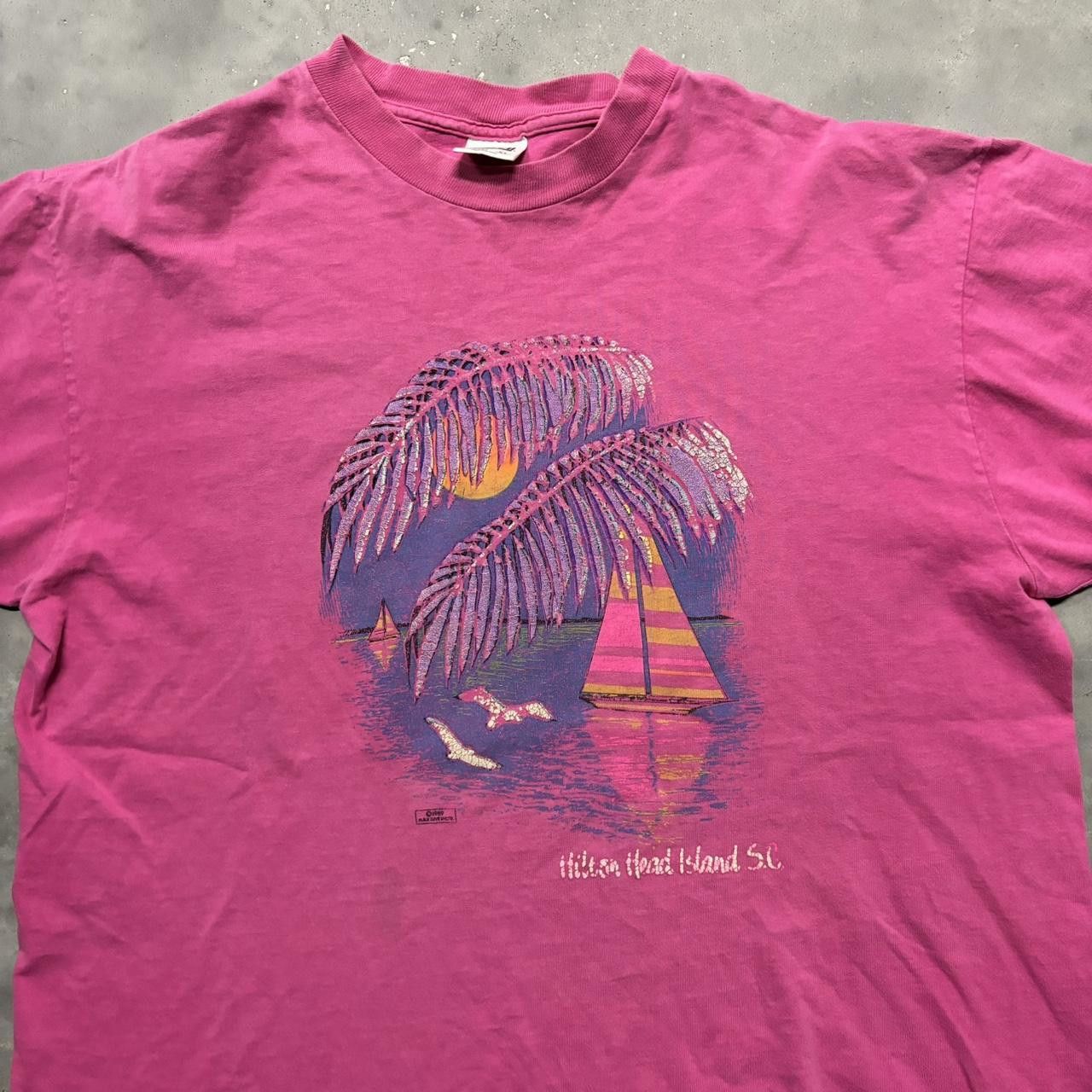 Japanese Brand × Vintage Crazy Vintage 80s Pink Beach Tropical Surf Single Stitch Graphic Tee! Size US XL / EU 56 / 4 - 2 Thumbnail