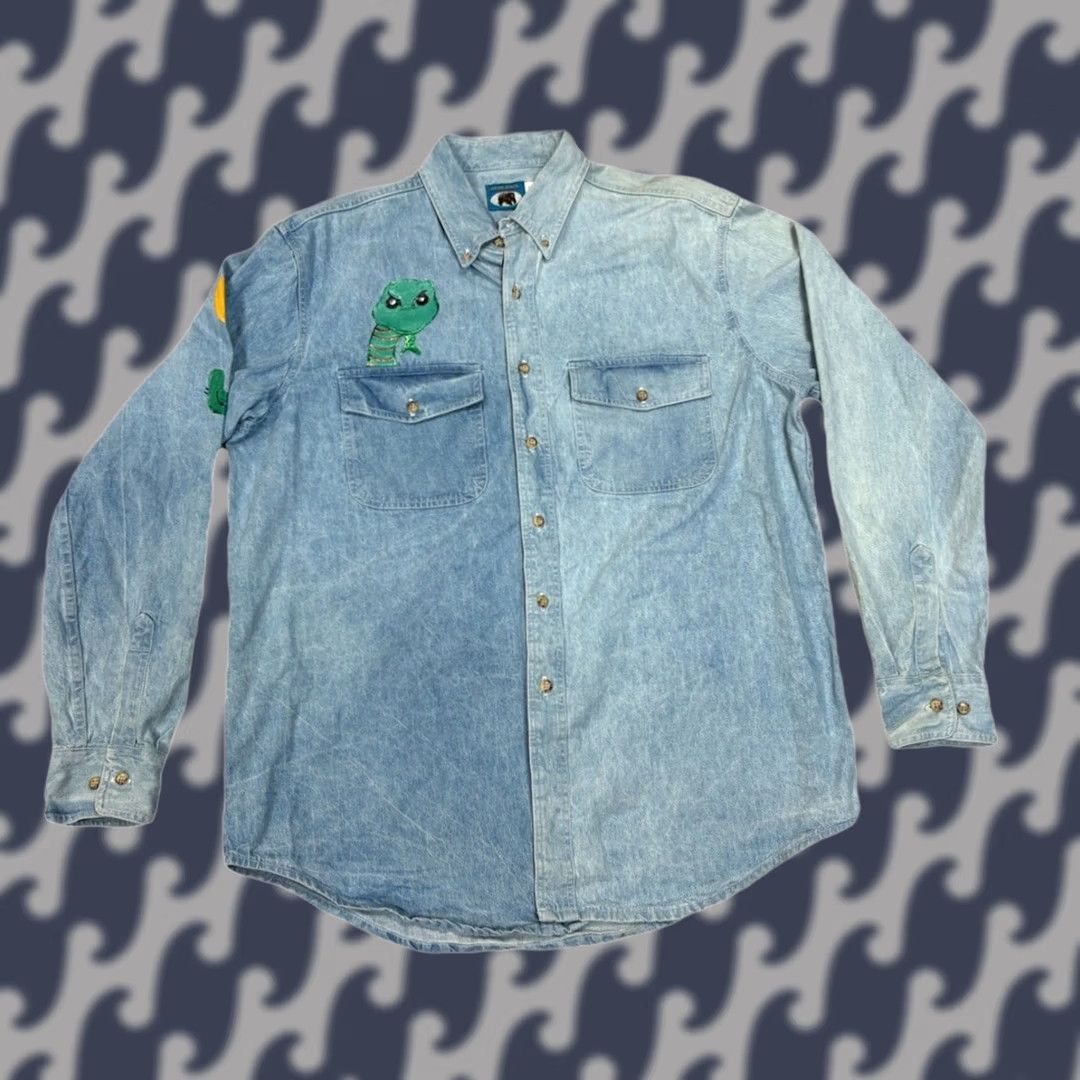 Vintage VINTAGE Bear Back Denim Jacket Shirt? Size US L / EU 52-54 / 3 - 1 Thumbnail
