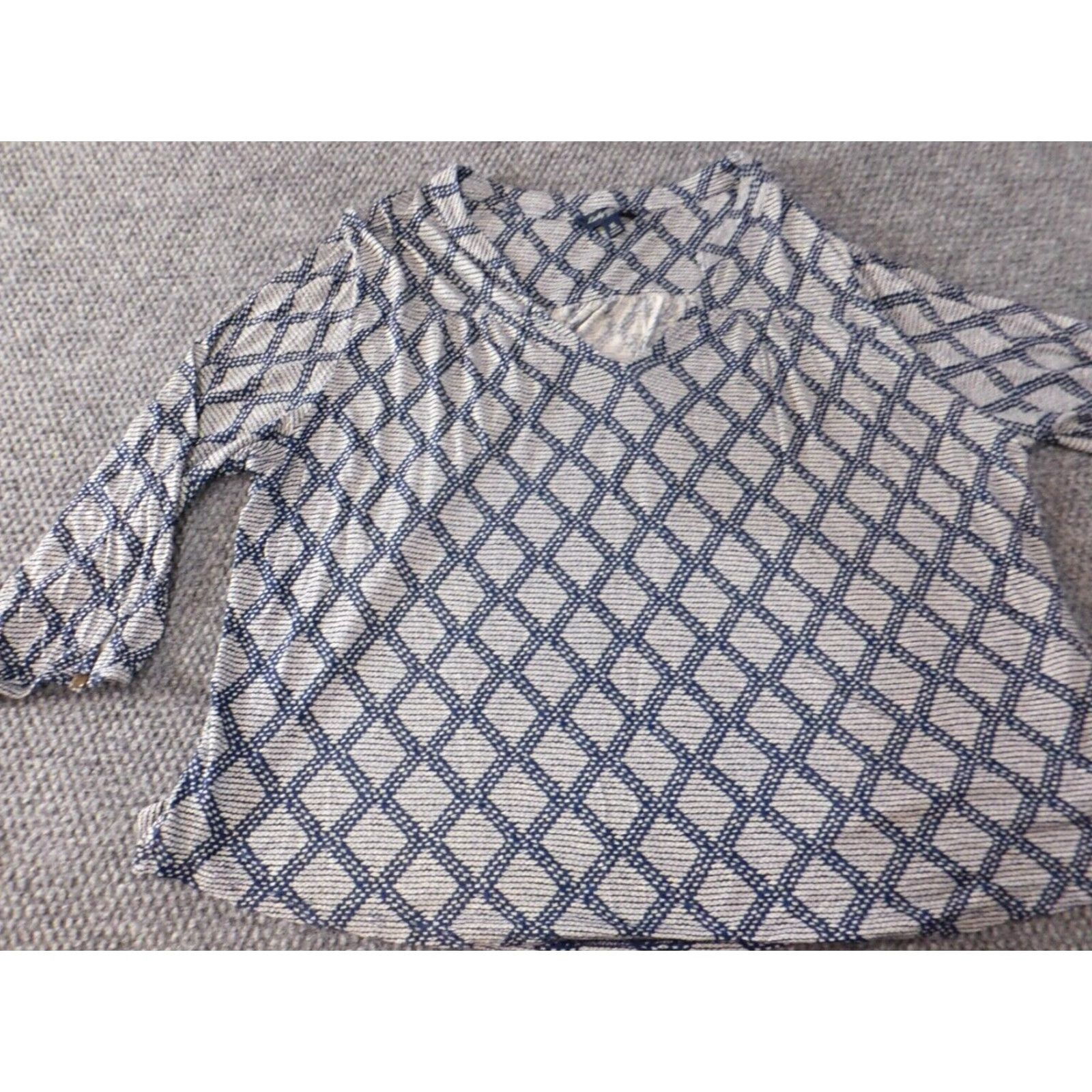 Lucky Brand Lucky Brand Blouse Shirt Womens XL Blue Plaid V-Neck Pullover Casual Long Sleeve Cotton Rayon Geometric Stretch Regular Vintage: No Size XL / US 12-14 / IT 48-50 - 3 Thumbnail