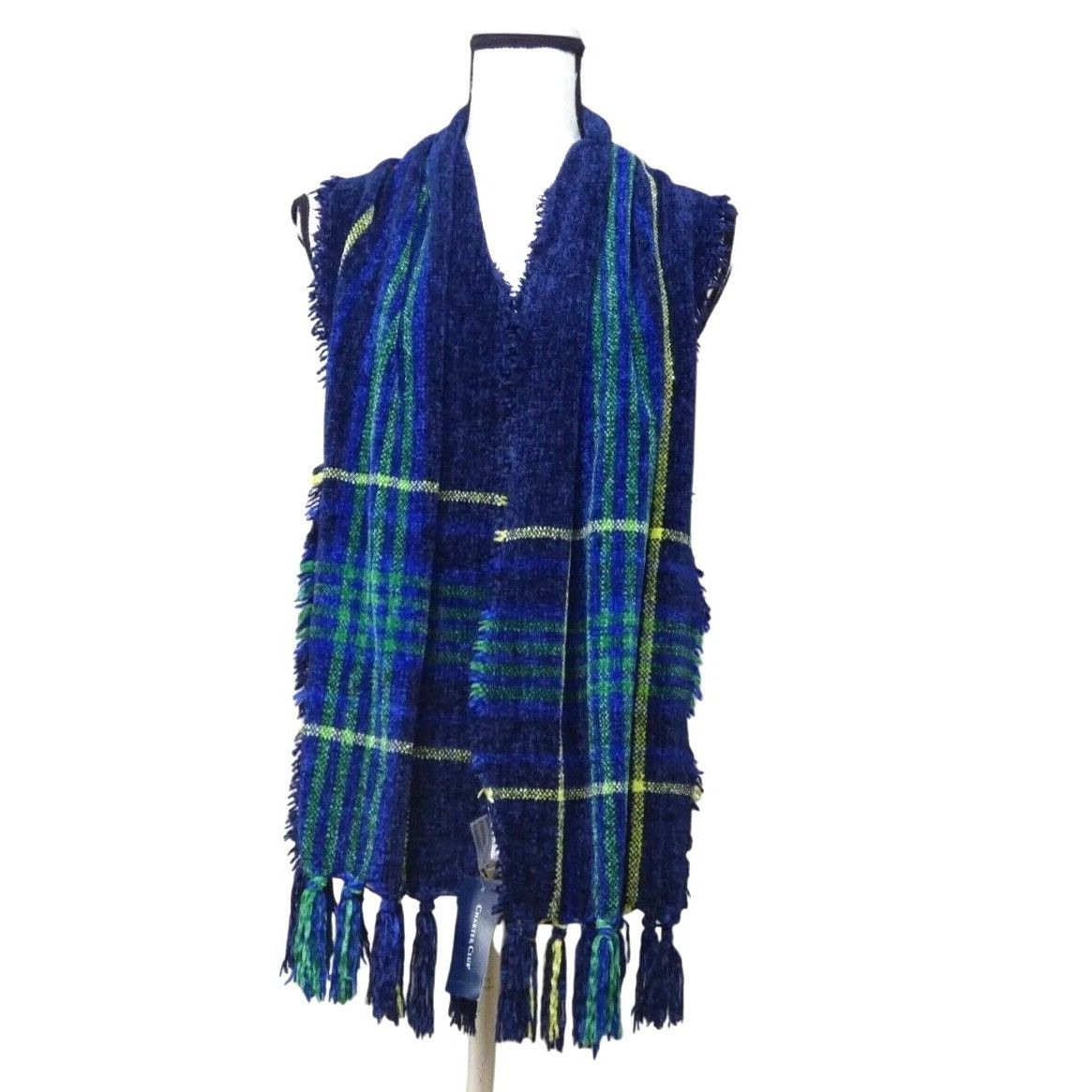 Charter Club Charter Club Women's Chenille Square-Plaid Scarf, Blue Size ONE SIZE - 3 Thumbnail
