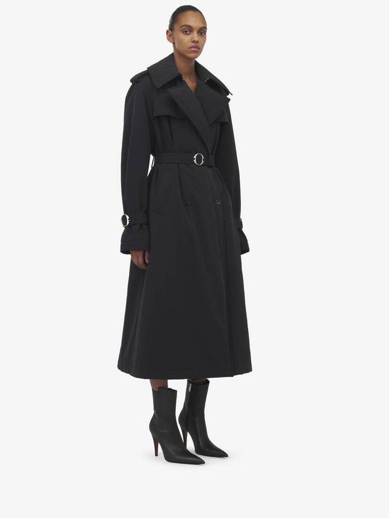 Alexander McQueen o1srvl11e0326 Double-Breasted Trench Coat in Black Size S / US 4 / IT 40 - 3 Thumbnail