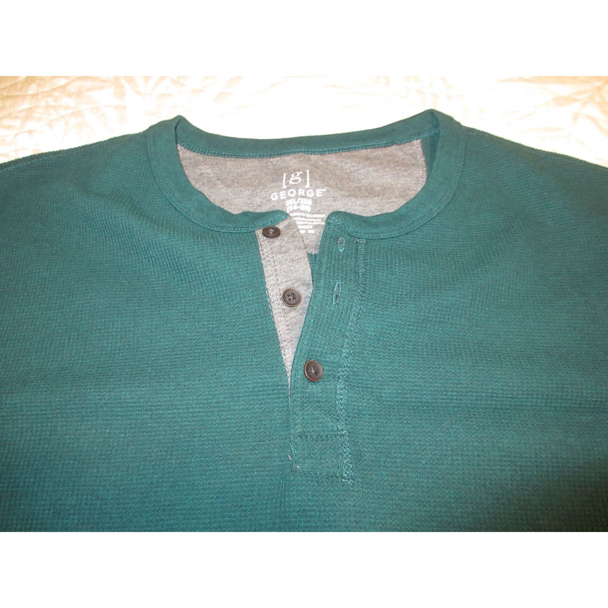 George George Mens 3XL Green Henley Waffle Knit Long-Sleeve Shirt Size US XXL / EU 58 / 5 - 2 Thumbnail