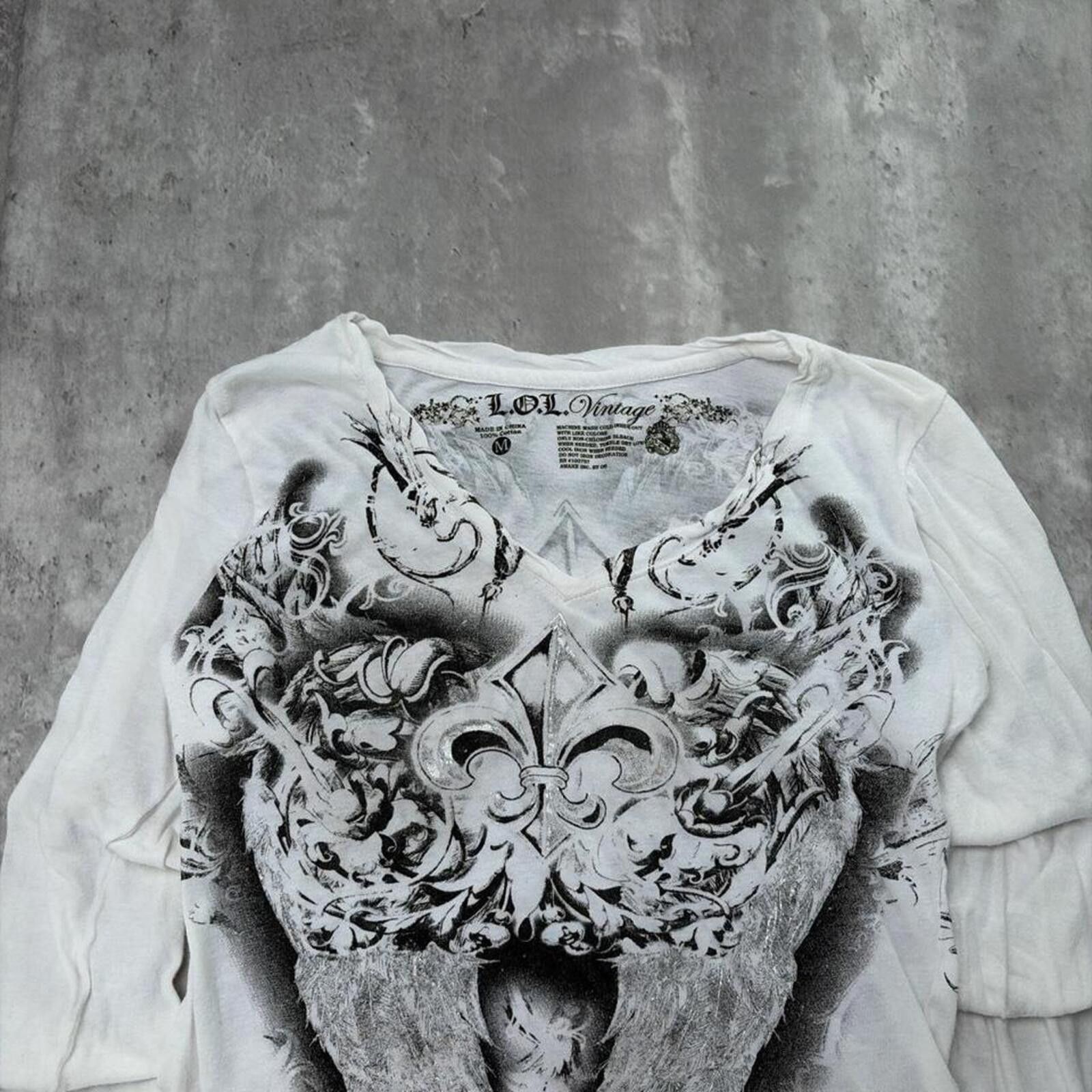 Other Y2K L.O.L. Vintage Gothic Angel Wings Long Sleeve Shirt Size L / US 10 / IT 46 - 5 Thumbnail
