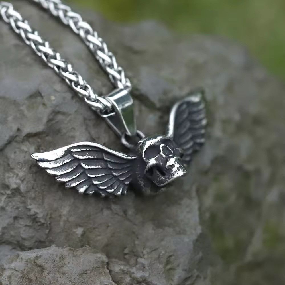 Vintage Vintage Goth Wing Skull Necklace Size ONE SIZE - 2 Thumbnail