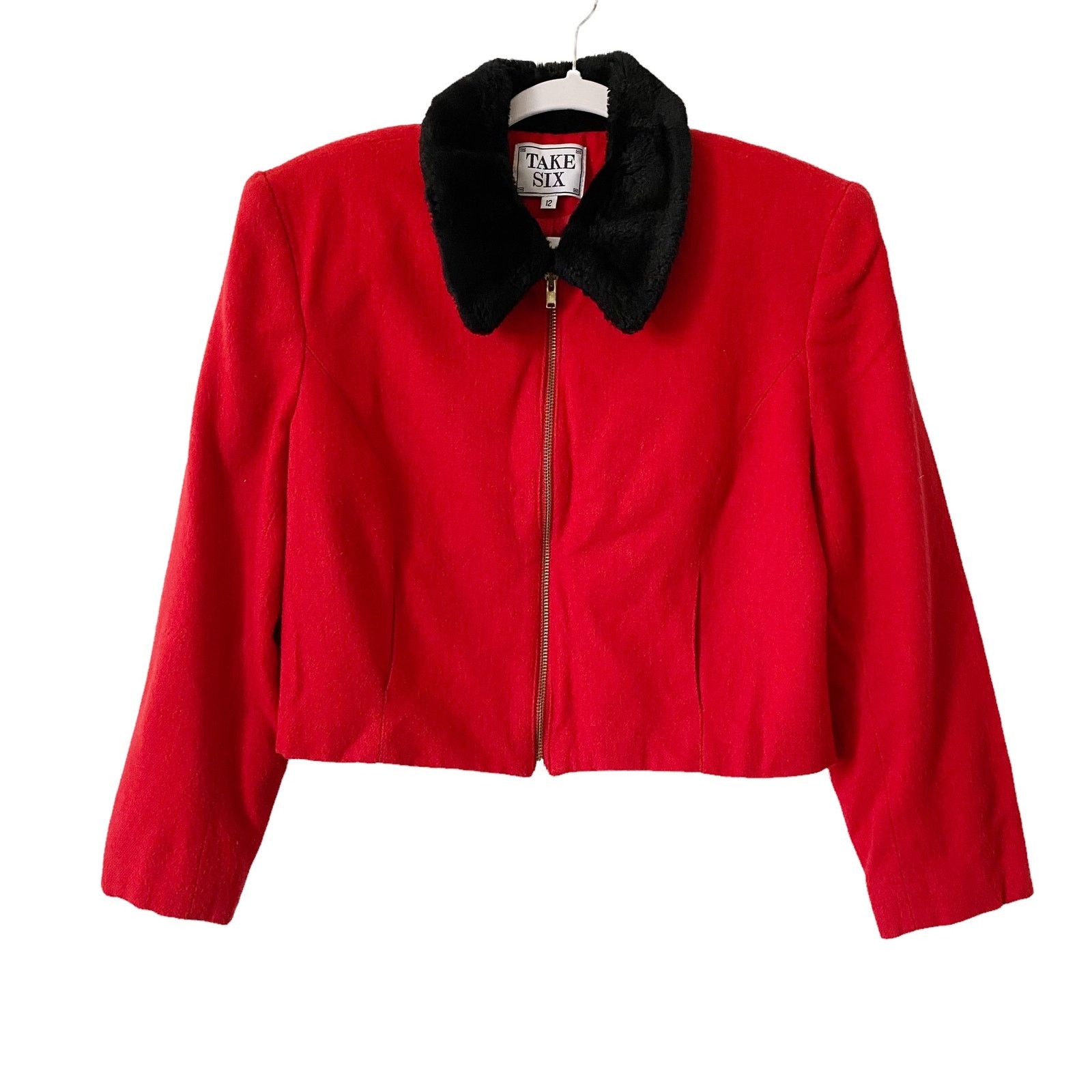 Vintage Vintage Take Six Wool Blend Cropped Zip Fur Collar Jacket Size XL / US 12-14 / IT 48-50 - 6 Thumbnail