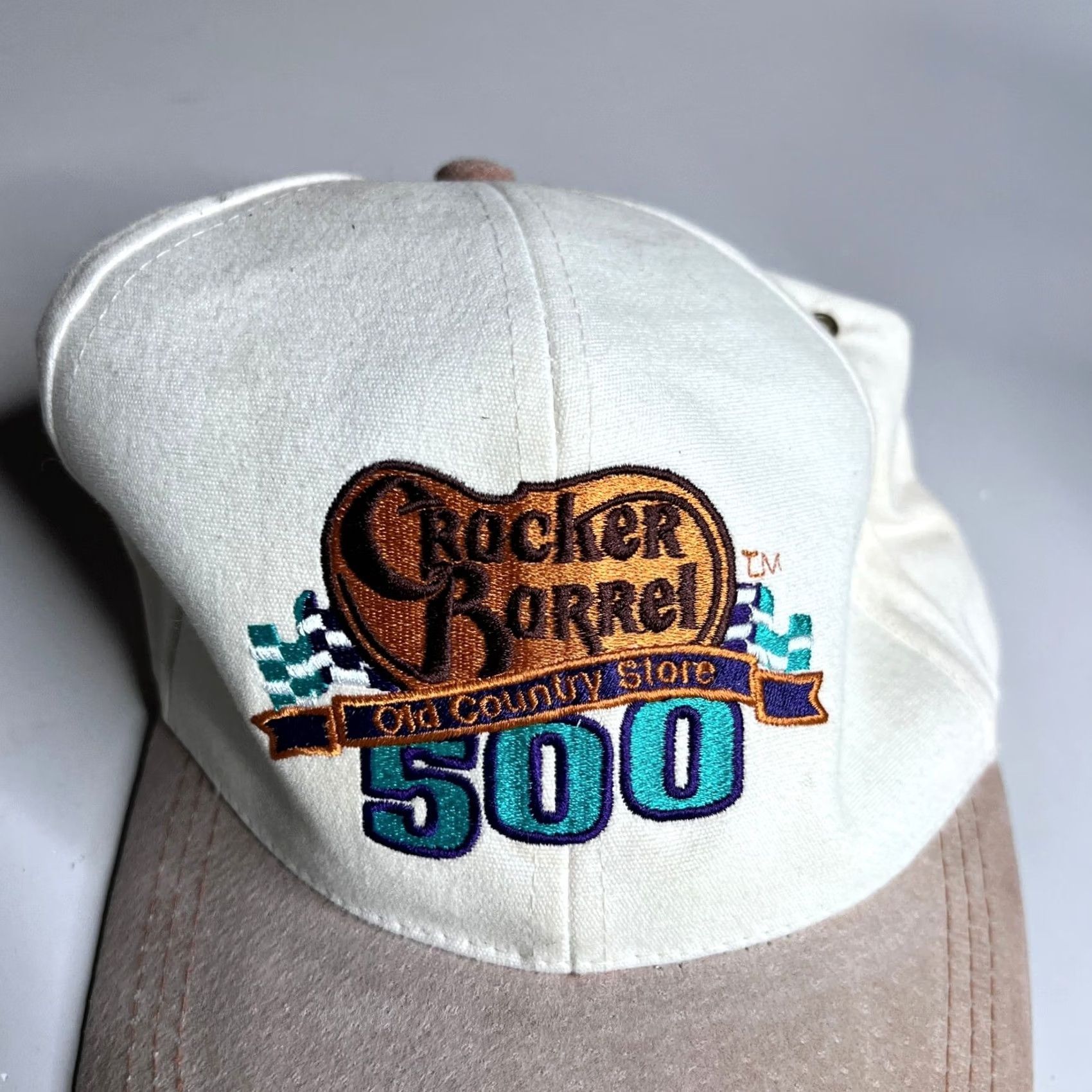 NASCAR Vintage NASCAR Cracker Barrel 500 Baseball Cap Cream Tan Suede Brim Size ONE SIZE - 7 Thumbnail