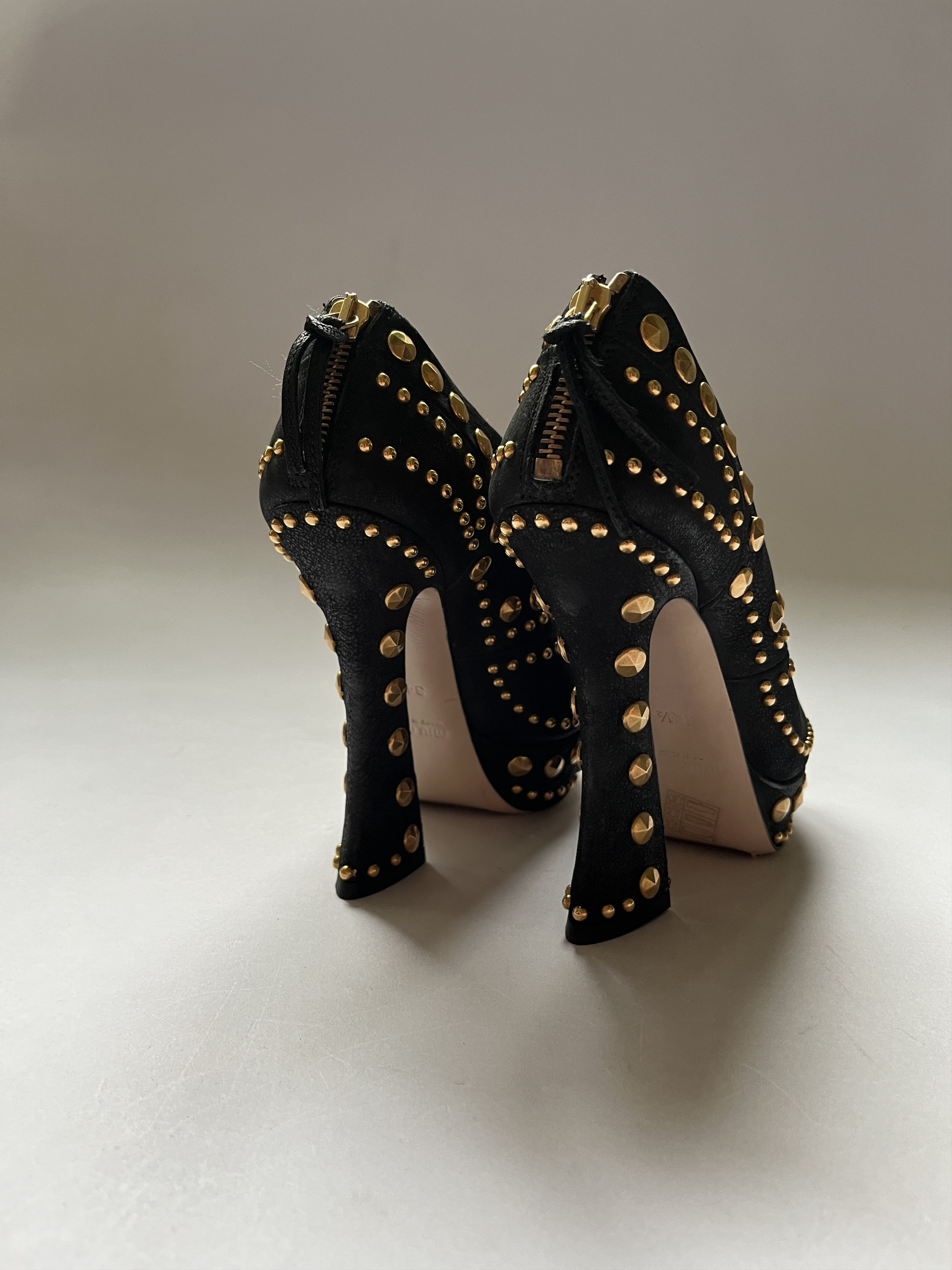 Miu Miu ⚡️QUICK SALE⚡️Miu Miu Black with Gold Stud Heels Size US 4.5 / IT 34.5 - 4 Thumbnail