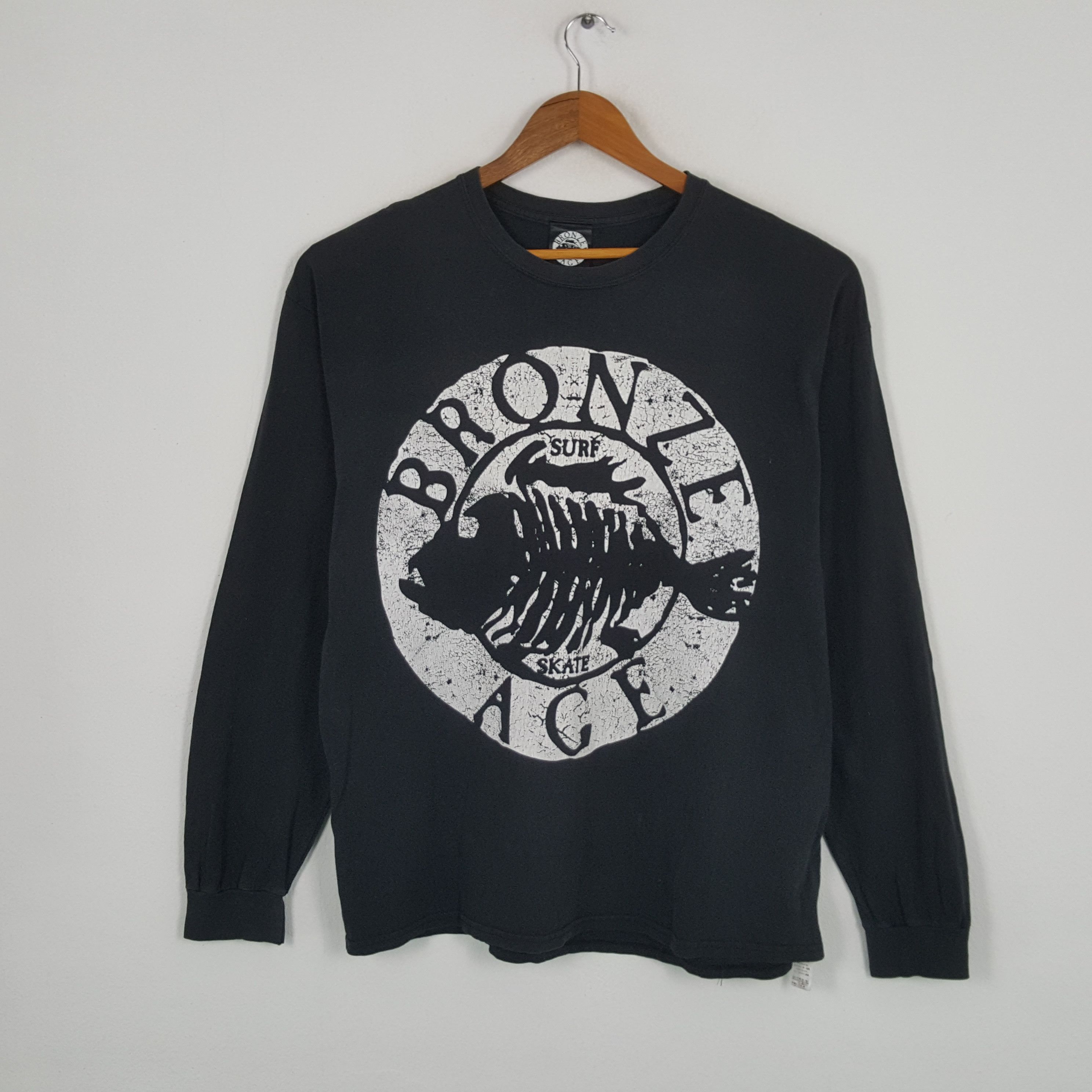 vintage heads スケートtシャツ　BRONZE AGE ブラック BRONZE AGE ブロンズエイジ SQUARE スクエアフィッシュ ロゴ T