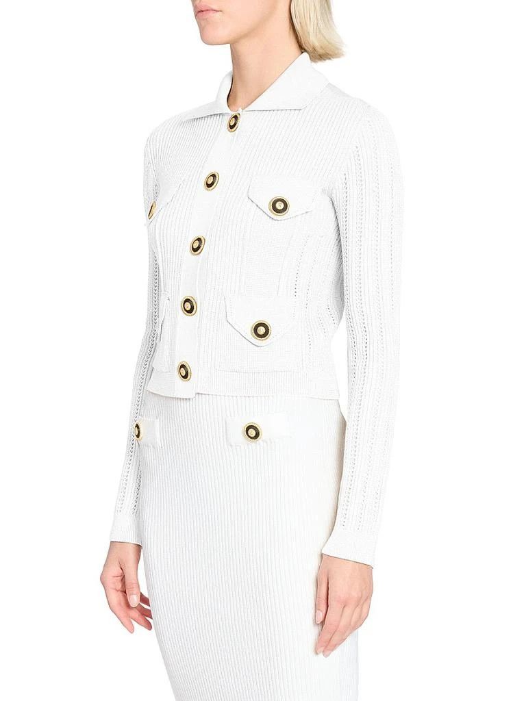 Balmain o1s1wg110526 Logo Rib-Knit Button-Front Cardigan in White Size S / US 4 / IT 40 - 2 Thumbnail