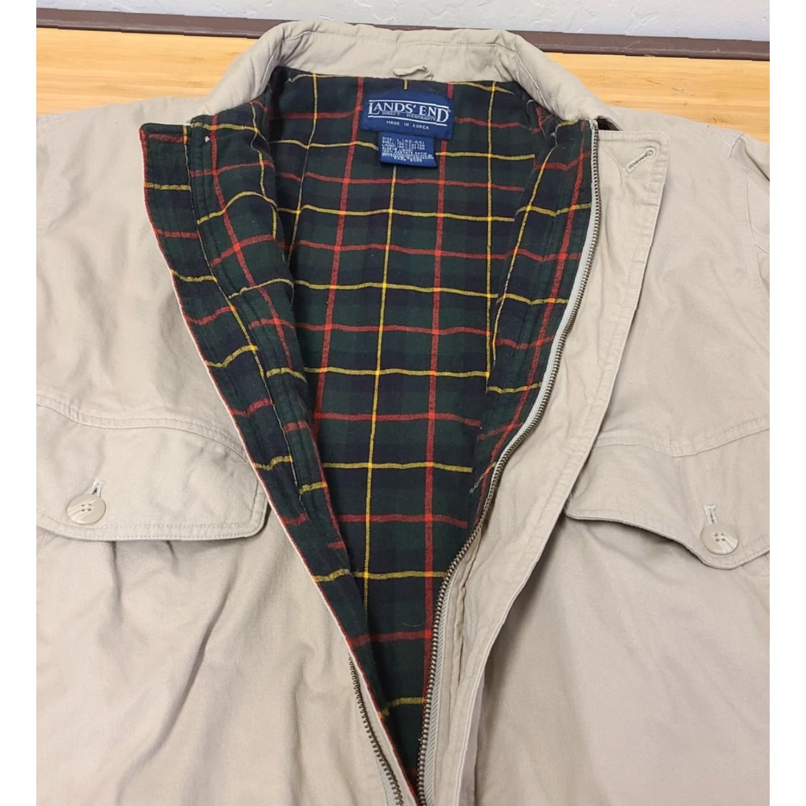 Lands' End Lands' End Jacket Men L Khaki Canvas Lined Overcoat Field Coat Portable Pockets Mid-Length Button Front Size US L / EU 52-54 / 3 - 4 Thumbnail