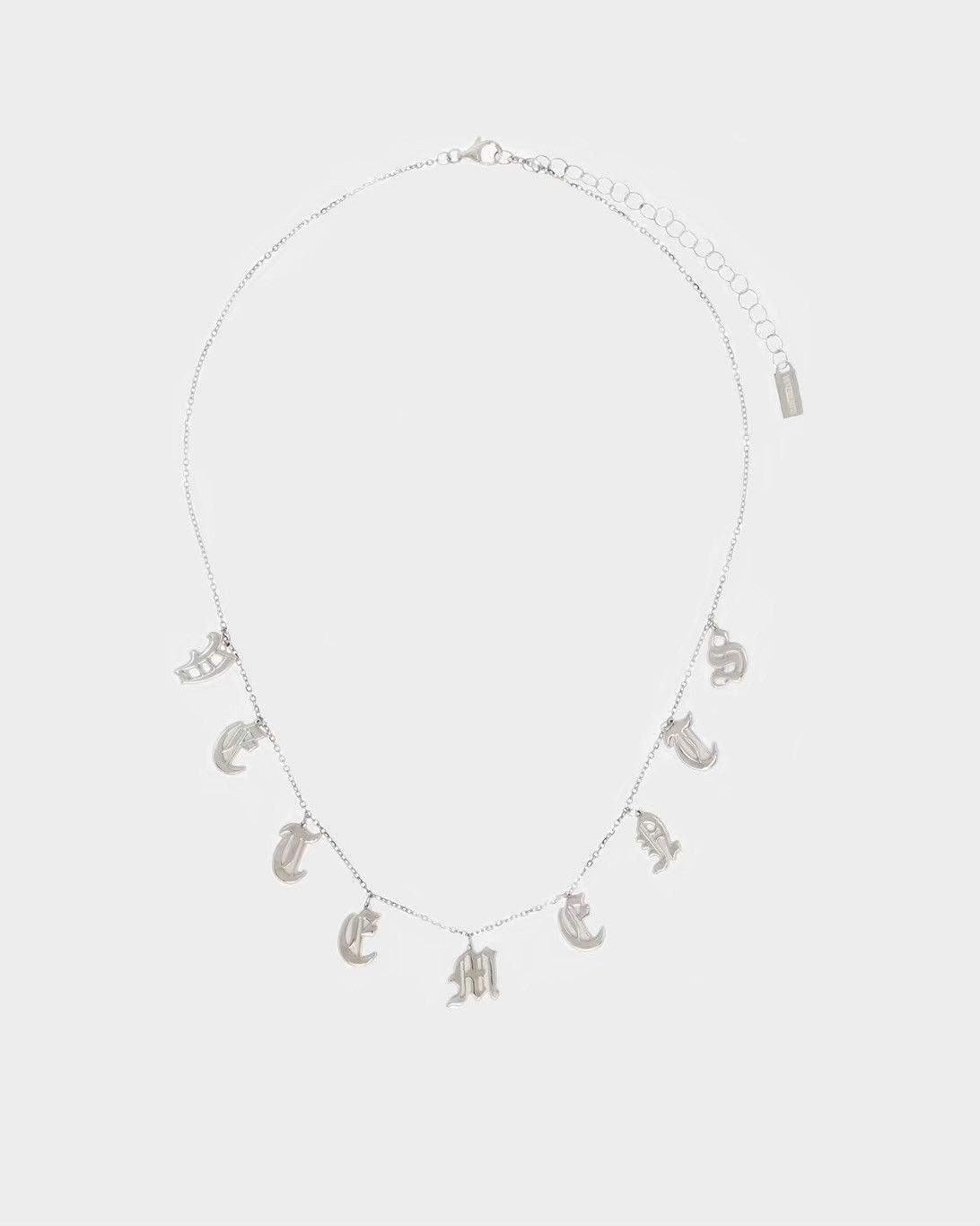 image of Vetements Silver Gothic Letters Logo Necklace, Men's
