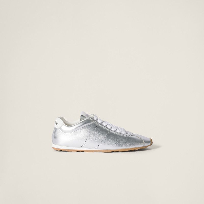 Miu Miu o1B3y1r0526 Plume Mordoré Calfskin Sneakers in Silver Size US 9 / IT 39 - 1 Thumbnail