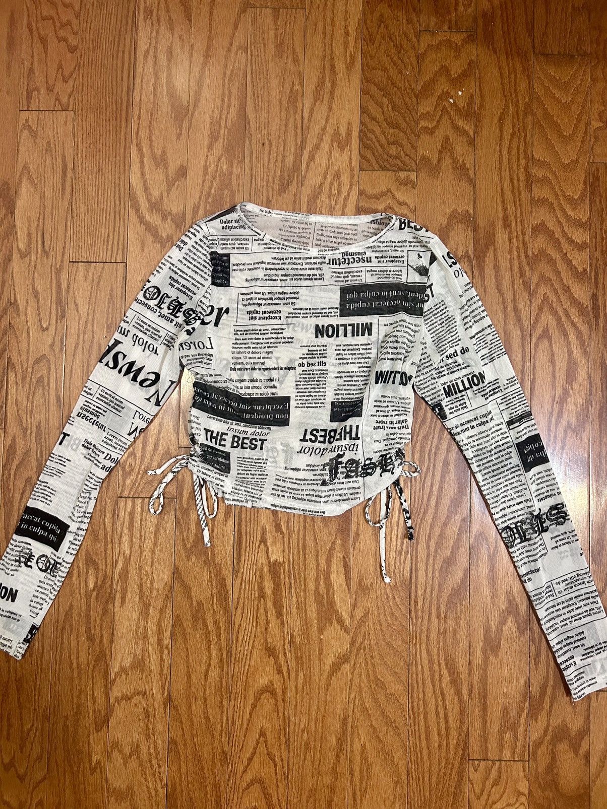Other Newspaper Print Long Sleeve Top with Drawstrings Size S / US 4 / IT 40 - 1 Thumbnail