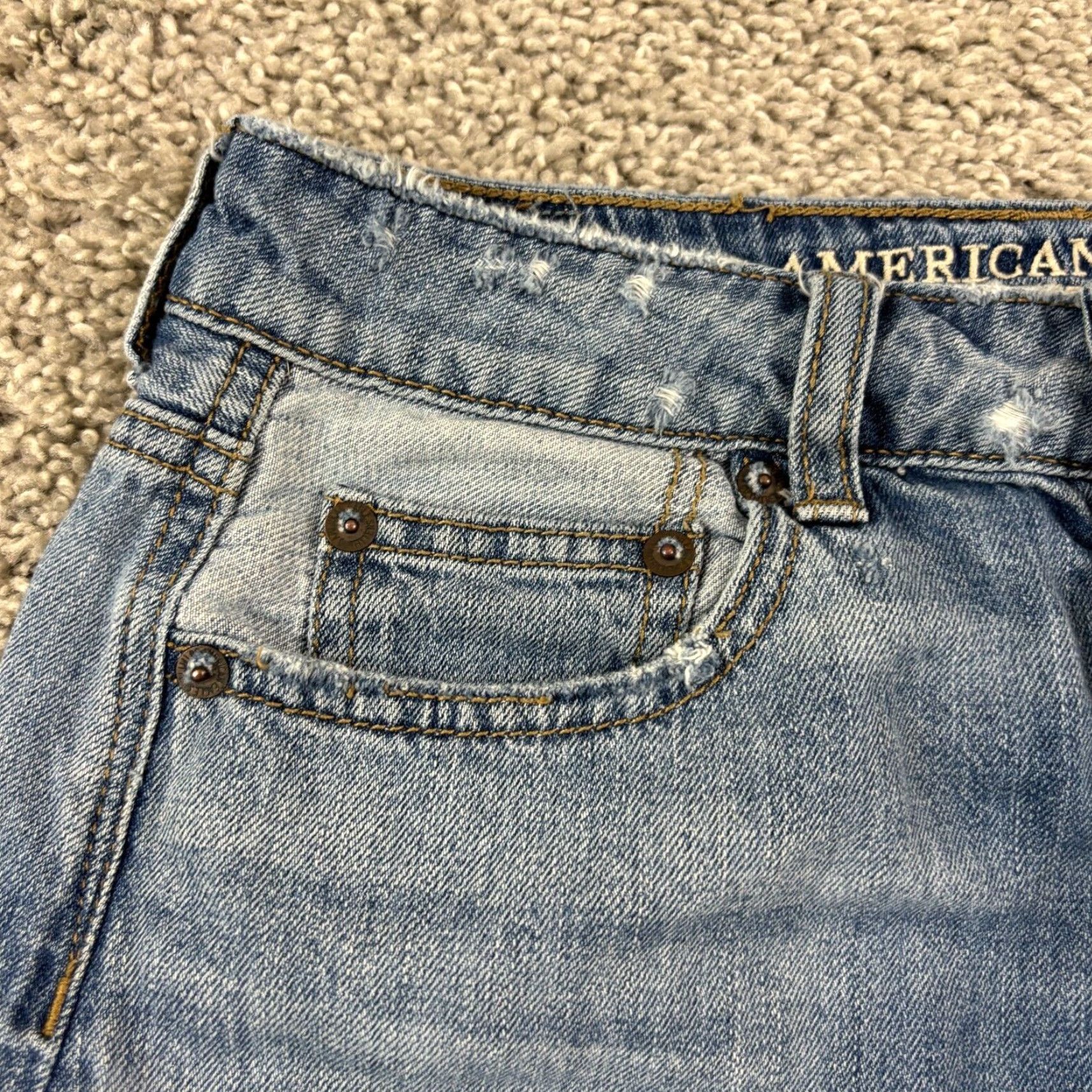 American Eagle Outfitters AMERICAN EAGLE Denim Skirt Womens 0 A-Line Button Fly Frayed Medium Wash Blue Size 25" / US 0 / IT 36 - 2 Thumbnail