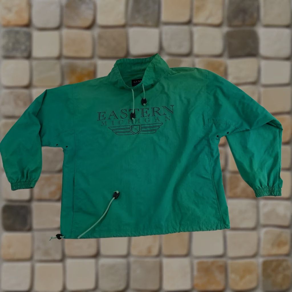 Vintage VINTAGE GEAR FOR SPORTS Eastern Michigan University Pullover Windbreaker Jacket Golf Unisex Adults L Nylon Teal University 90s? - Mens Womens Size US L / EU 52-54 / 3 - 1 Thumbnail