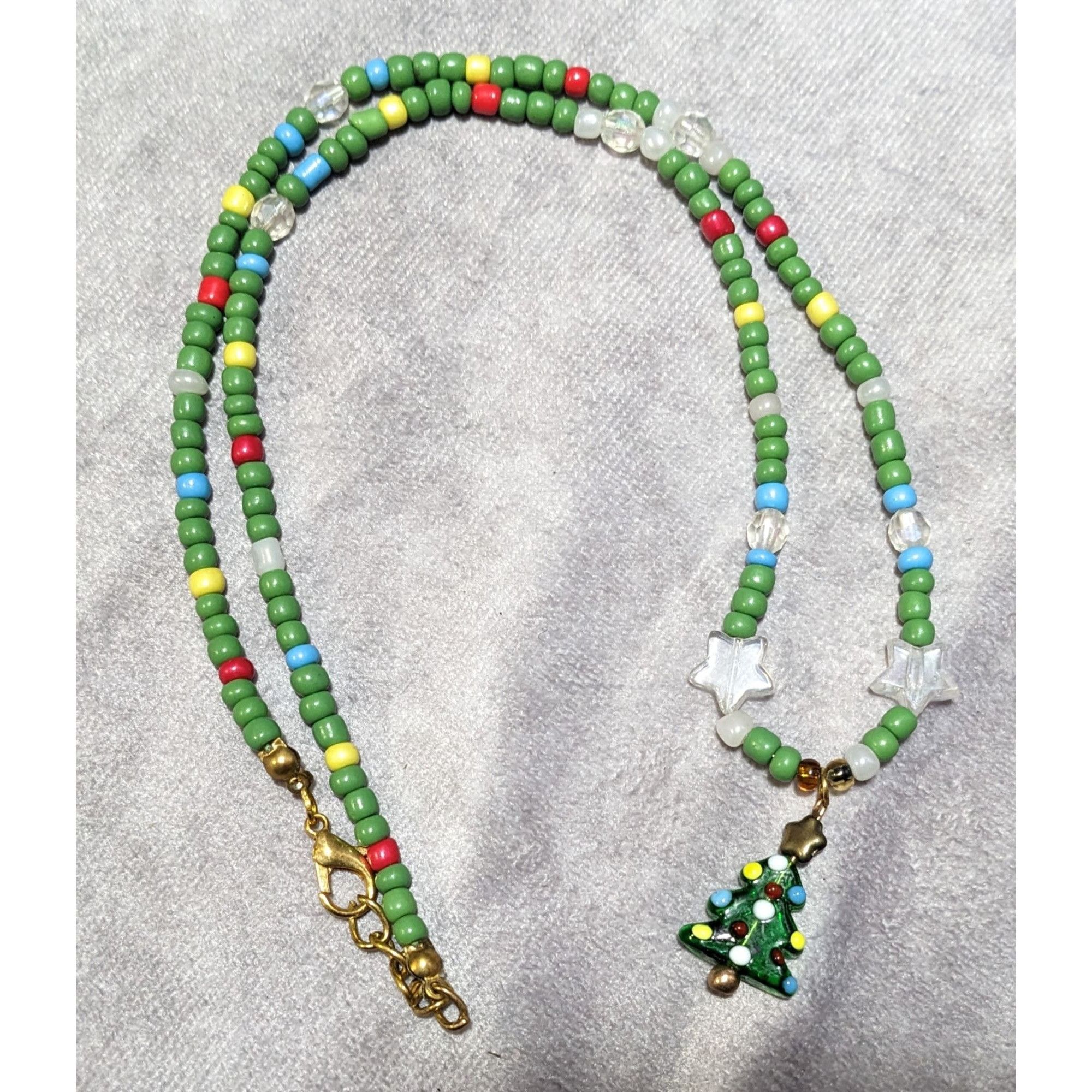 Other Handmade Green Glass Holiday Beaded Christmas Tree Necklace Size ONE SIZE - 4 Thumbnail