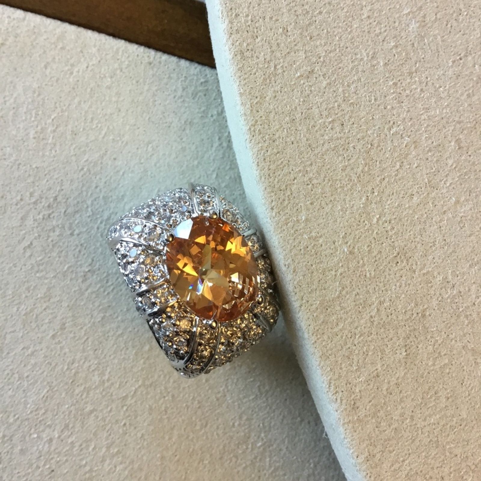 Other Sterling Silver Yellow Crystal Statement Ring Size ONE SIZE - 2 Thumbnail