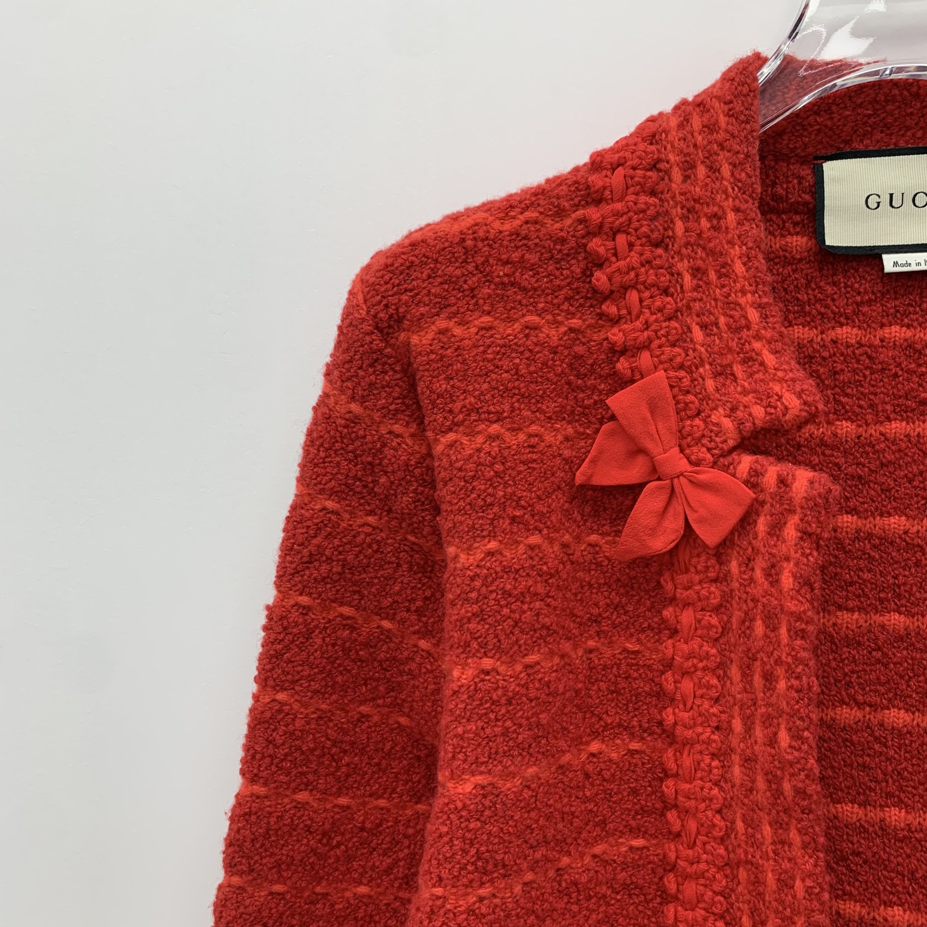 Gucci Gucci Red Bow Wool Knit Cardigan with Belt (XS) Size XS / US 0-2 / IT 36-38 - 6 Thumbnail