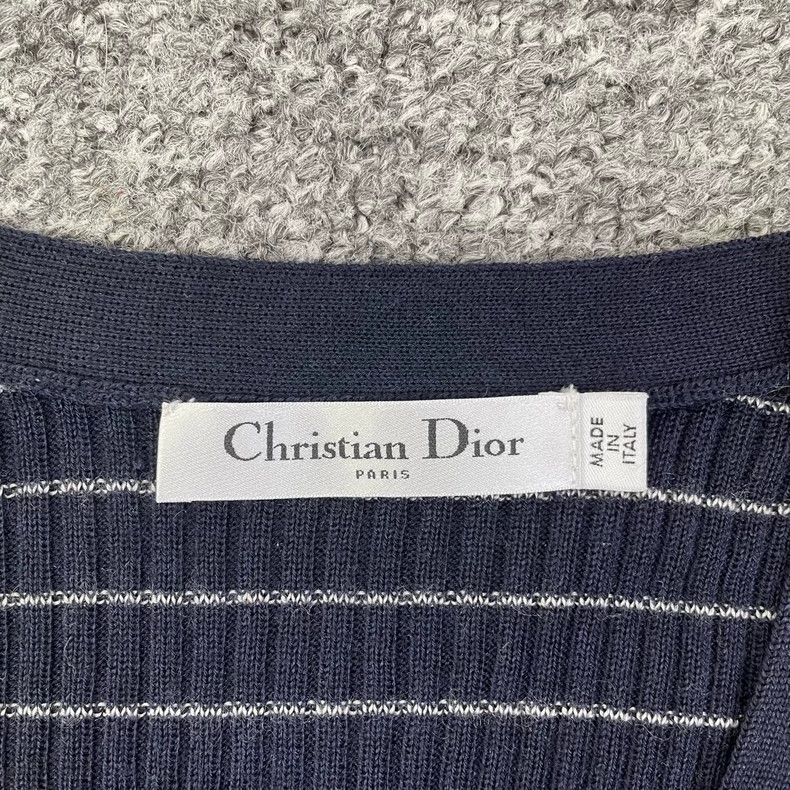 Dior Dior Thin striped bee embroidered knitted cardigan jacket 2 Size XS / US 0-2 / IT 36-38 - 2 Thumbnail