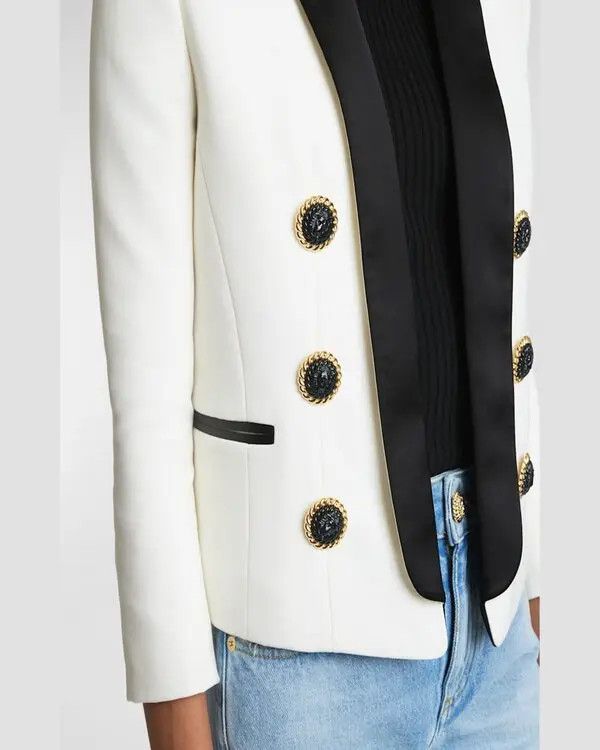 Balmain o1s1wg110825 6 Button Satin Collar Jacket in White Size S / US 4 / IT 40 - 3 Thumbnail