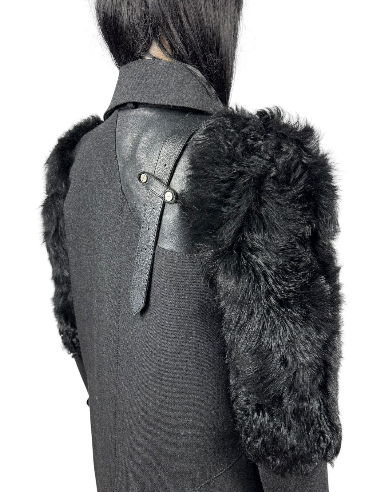 Designer Eudon Choi London Coat Wool-Leather & Real Fur Details UK10 Size M / US 6-8 / IT 42-44 - 9 Thumbnail