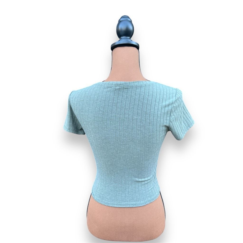 Other Bozzolo Wide Ribbed Crop Top Short Sleeve T-Shirt in Army Gr Size S / US 4 / IT 40 - 3 Thumbnail
