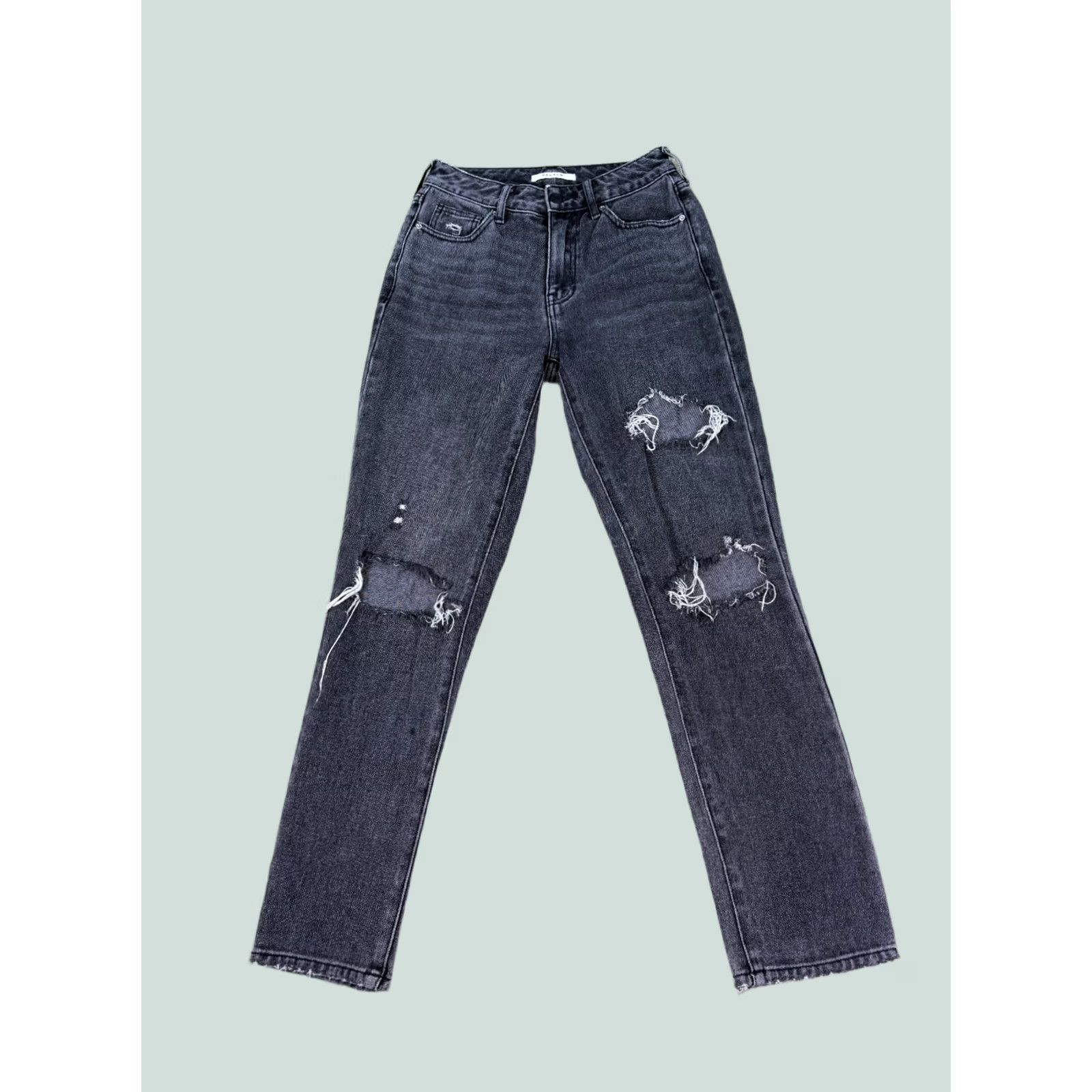 Pacsun PacSun Jeans Womens Gray Mom Straight High Rise Denim Distressed Ladies 24 B511 Size 42" / US 20 - 1 Thumbnail