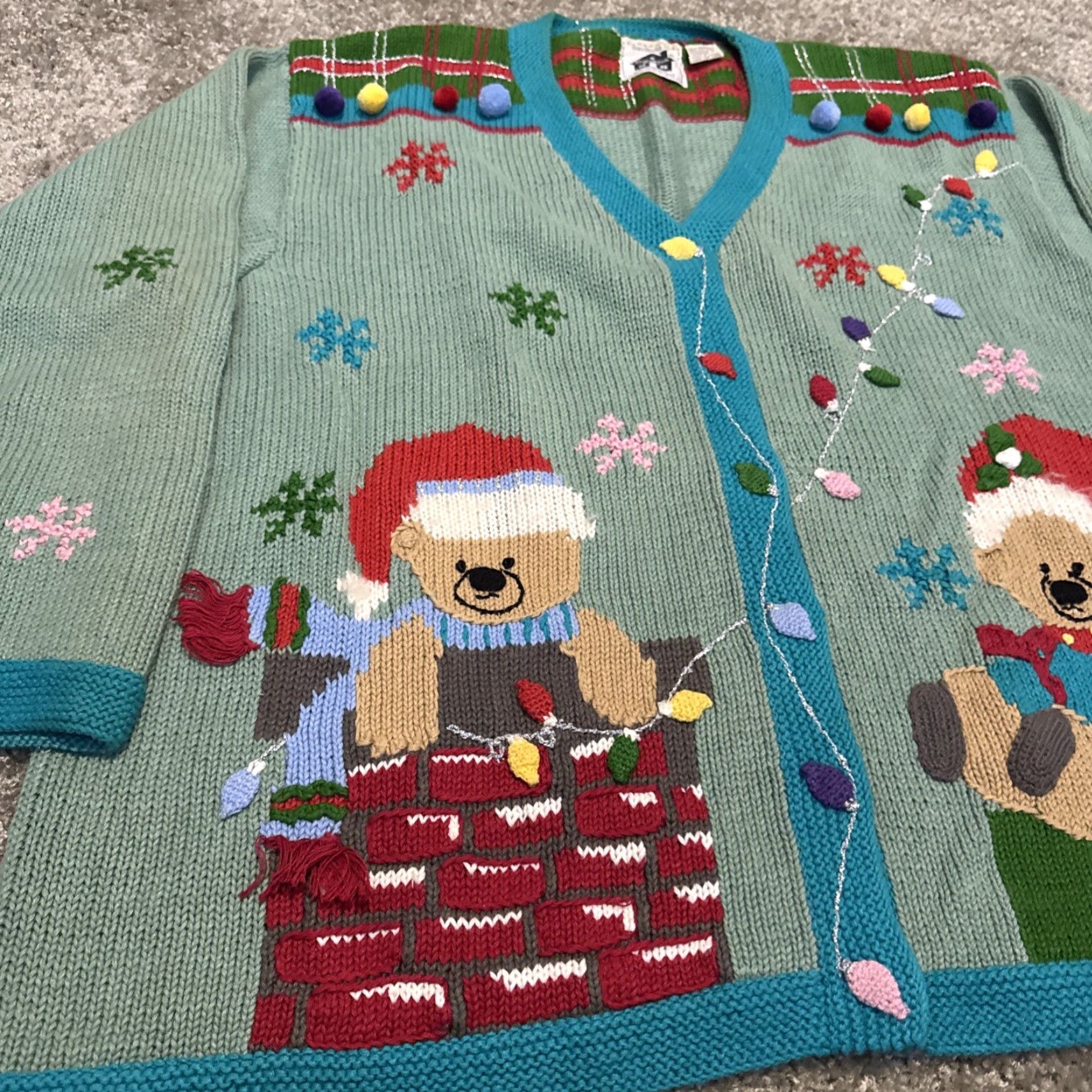 Vintage VINTAGE 90s Storybook Knits Christmas Bears Green Cardigan Sweater 3XL Women Ramie Knit Size XXL / US 16-18 / IT 52-54 - 2 Thumbnail