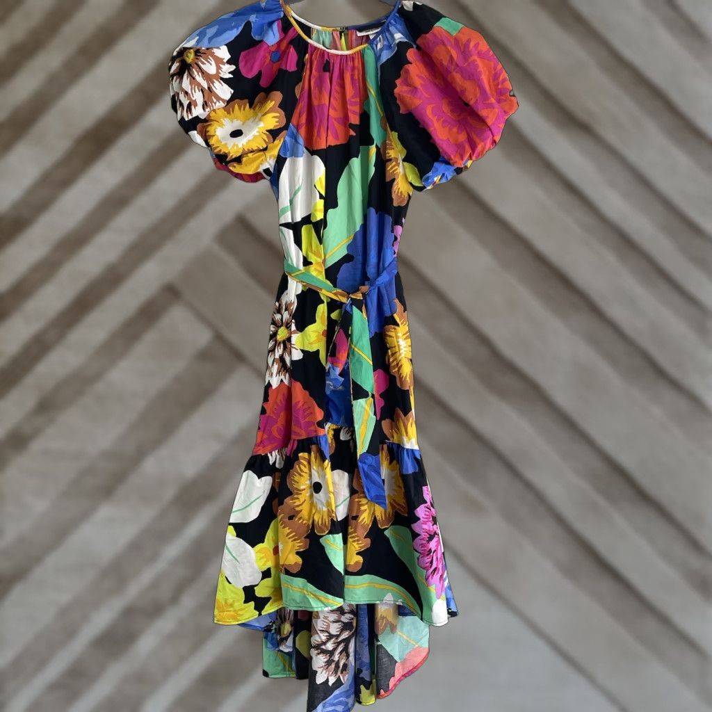 Vintage CHRISTOPHER JOHN ROGERS Target Dress Sz Small Black Floral Puff Sleeve High Low Size S / US 4 / IT 40 - 1 Thumbnail