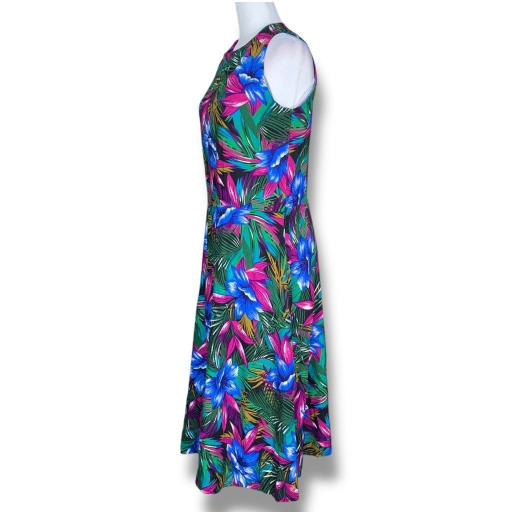 Vintage Vintage 90s Maxi Dress Tropical Print Black Magenta Pink Blue Floral Sleeveless Size M / US 6-8 / IT 42-44 - 3 Thumbnail