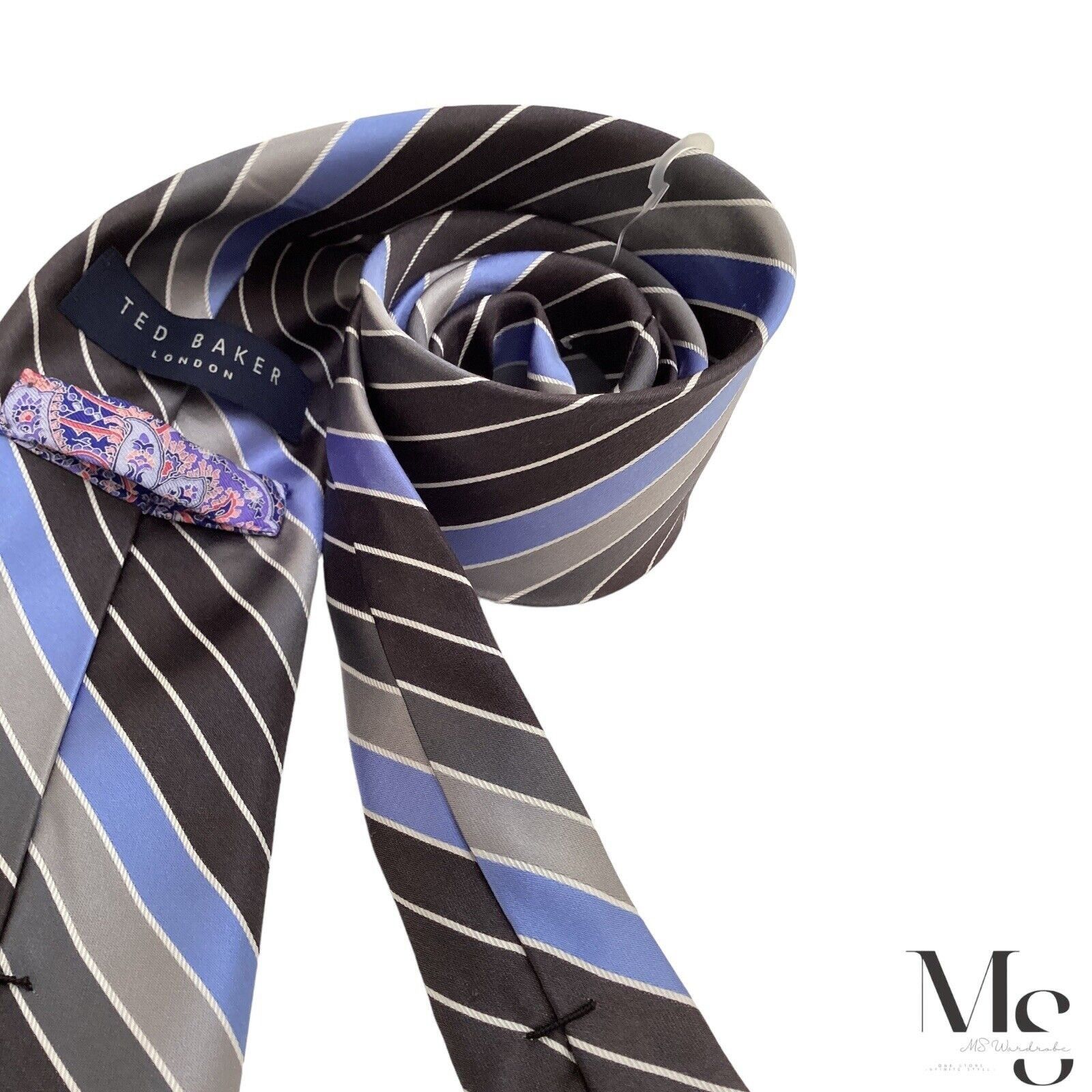 Ted Baker TED BAKER Brown Striped Silk Tie Made In USA W: 3.4" EX COND Size ONE SIZE - 4 Thumbnail