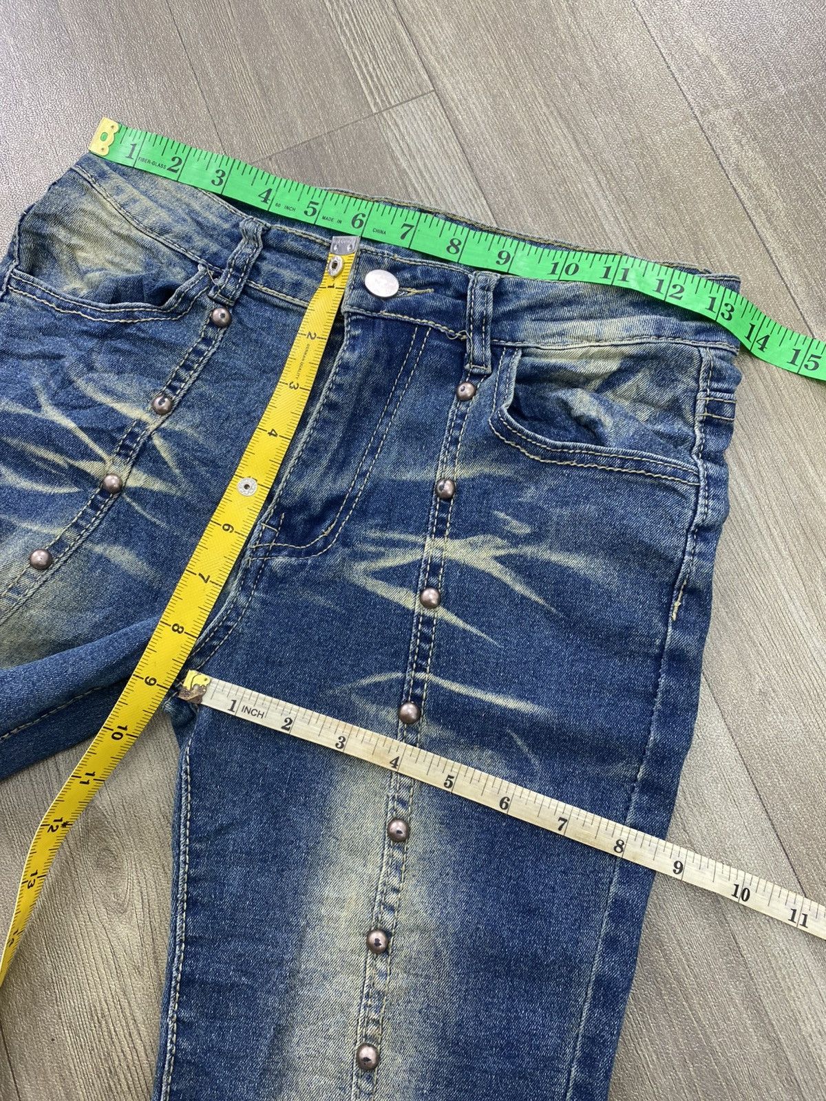 If Six Was Nine 2000s Japanese Studded Faded Lgb Y2K Punk Style Flared Jeans Size US 28 / EU 44 - 15 Thumbnail